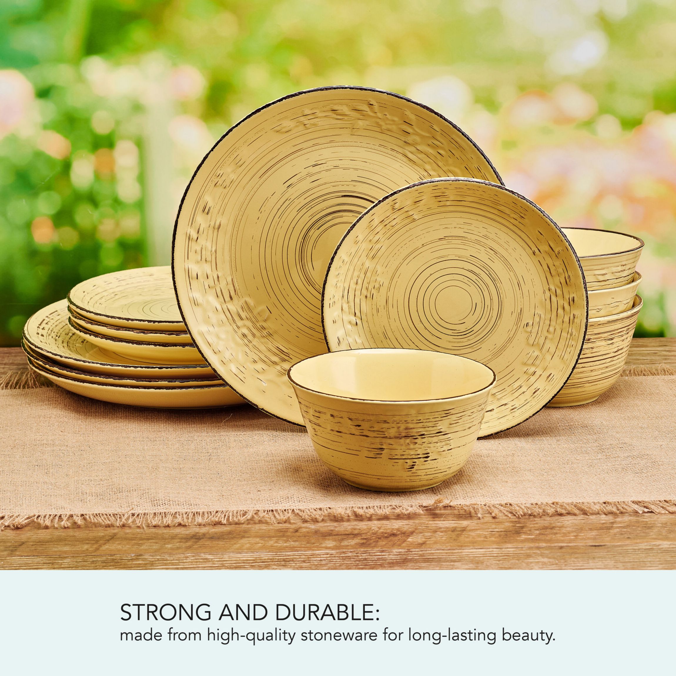Trellis Sunflower 12 Piece Dinnerware Set, Service for 4, Yellow