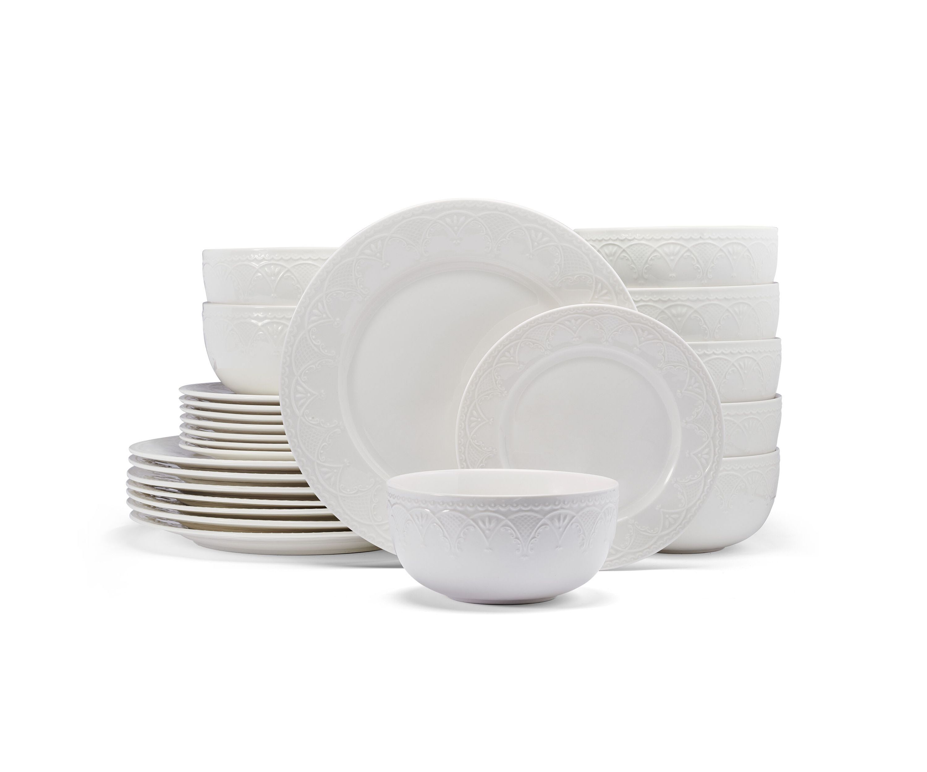 Esmerlda White 24 Piece Plate Bowl Dinnerware Set, Service for 8