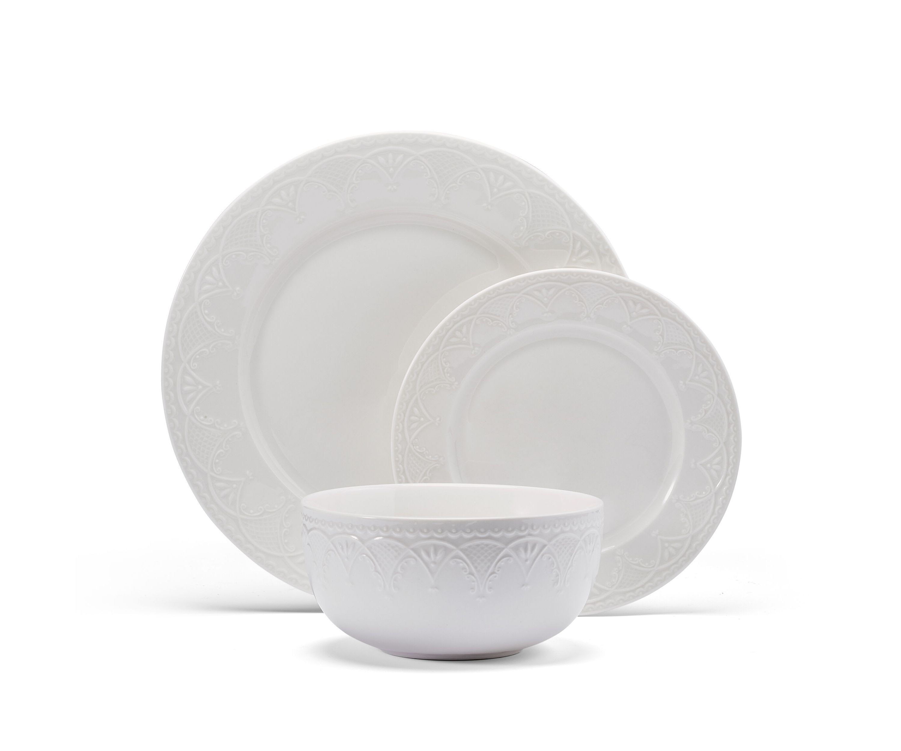 Esmerlda White 24 Piece Plate Bowl Dinnerware Set, Service for 8