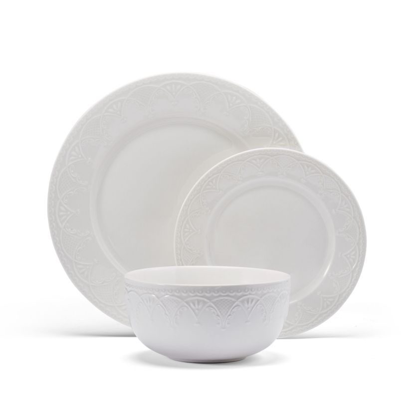 Esmerlda White 24 Piece Plate Bowl Dinnerware Set, Service for 8