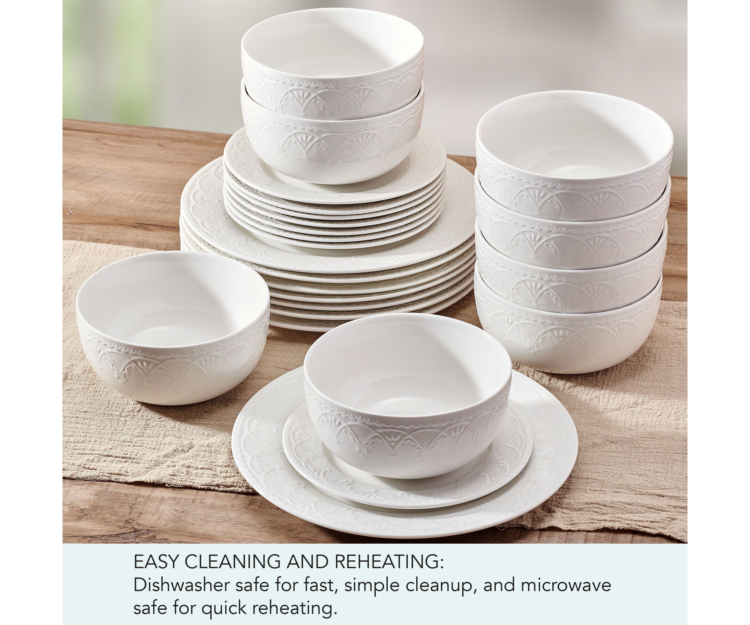 Esmerlda White 24 Piece Plate Bowl Dinnerware Set, Service for 8
