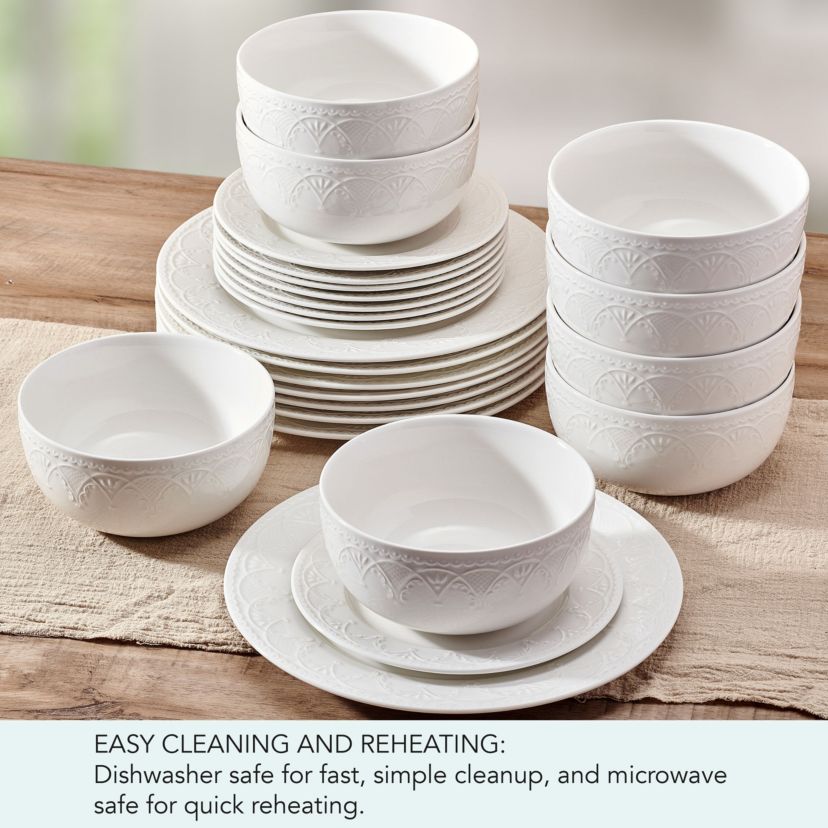 Esmerlda White 24 Piece Plate Bowl Dinnerware Set, Service for 8