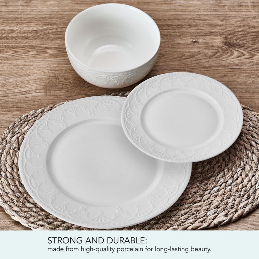 Esmerlda White 24 Piece Plate Bowl Dinnerware Set, Service for 8
