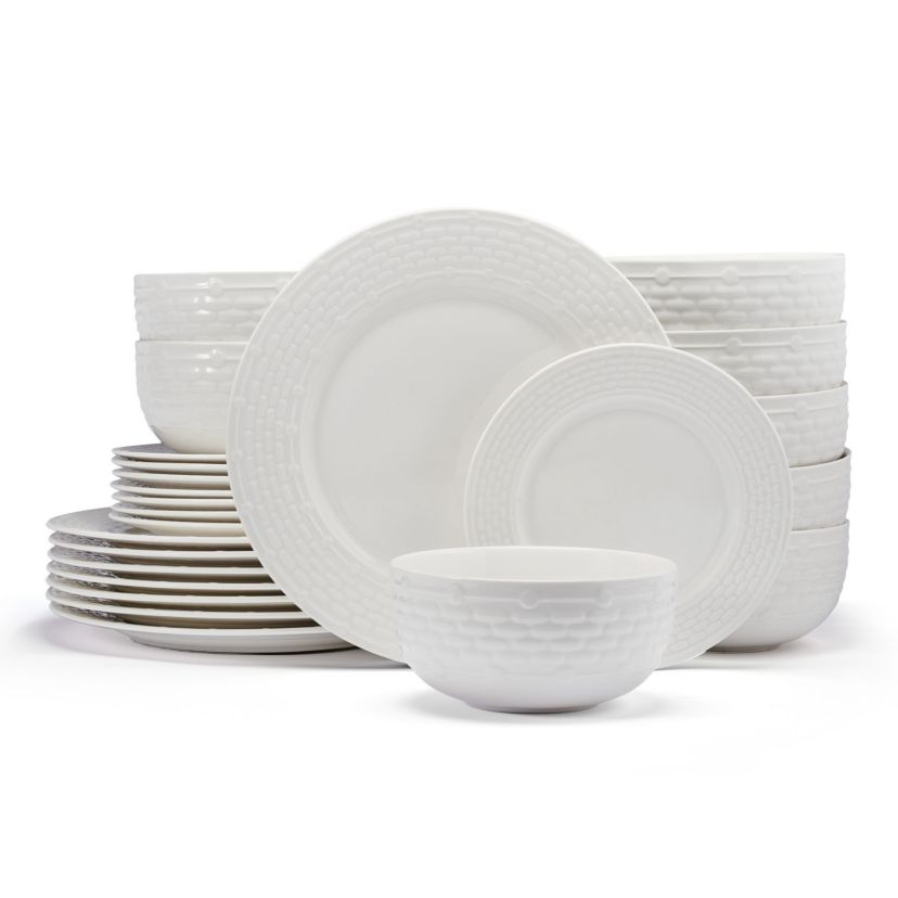 Sonya White 24 Piece Plate Bowl Dinnerware Set, Service for 8