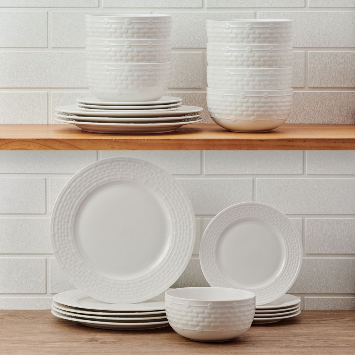 Sonya White 24 Piece Plate Bowl Dinnerware Set, Service for 8