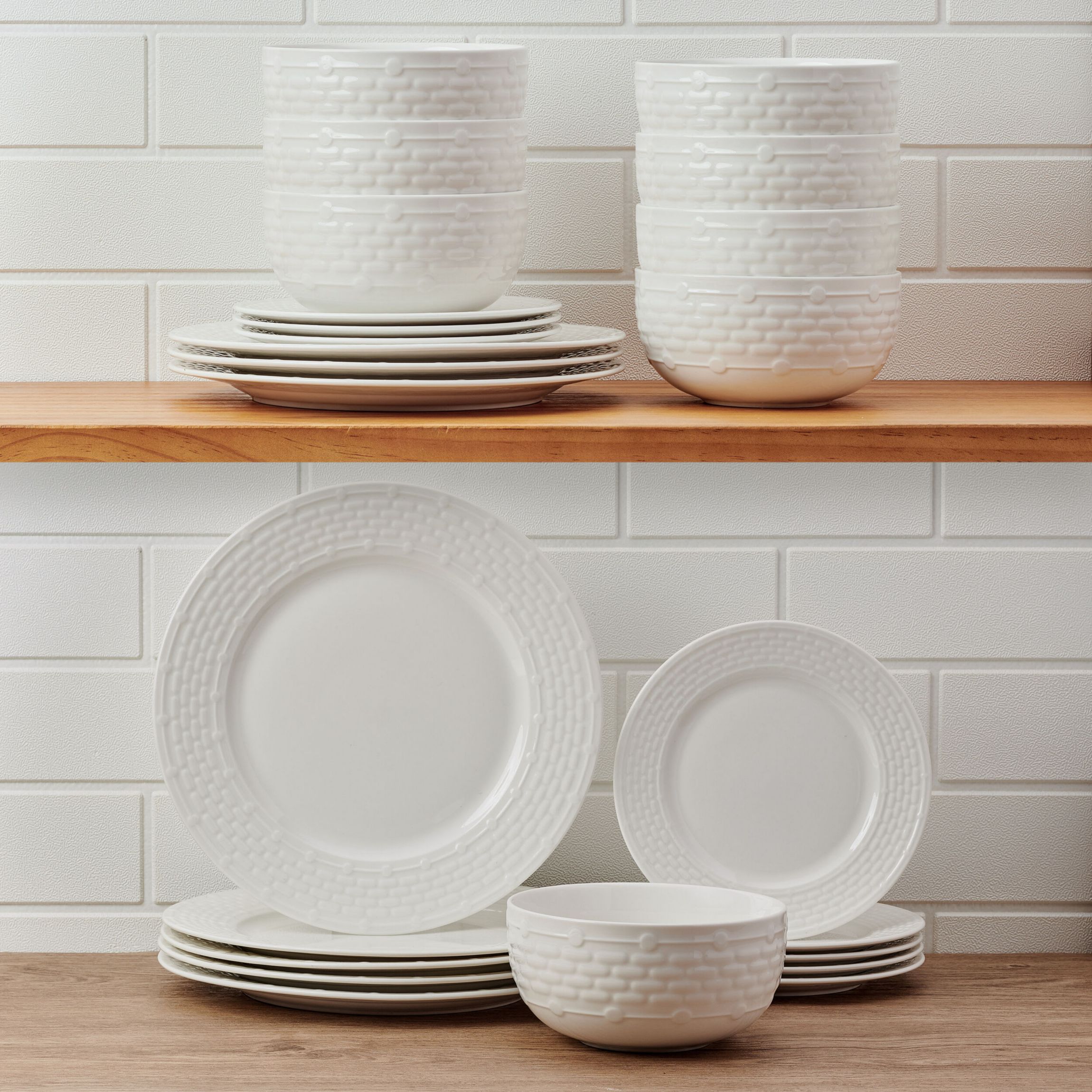 Sonya White 24 Piece Plate Bowl Dinnerware Set, Service for 8