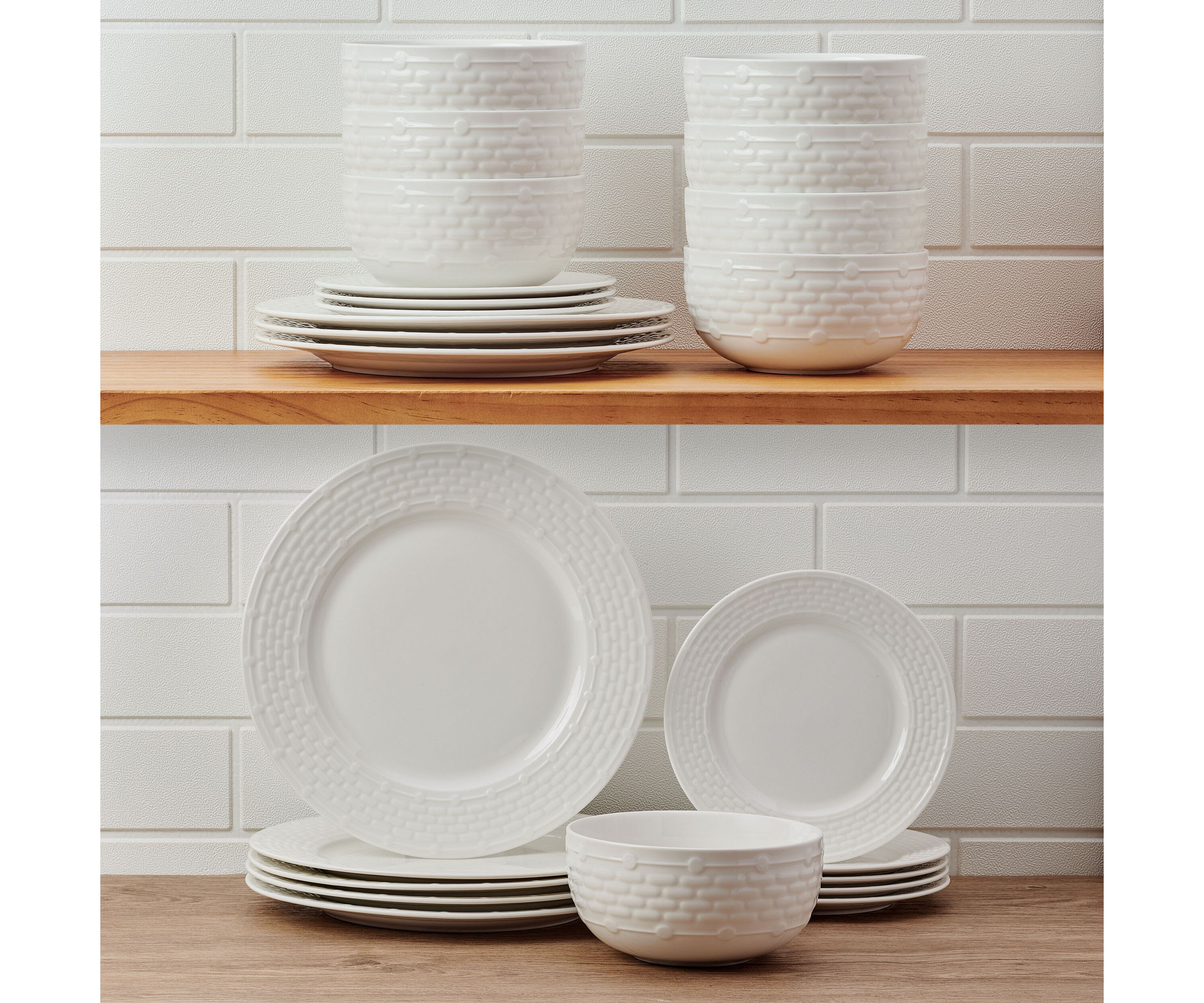 Sonya White 24 Piece Plate Bowl Dinnerware Set, Service for 8