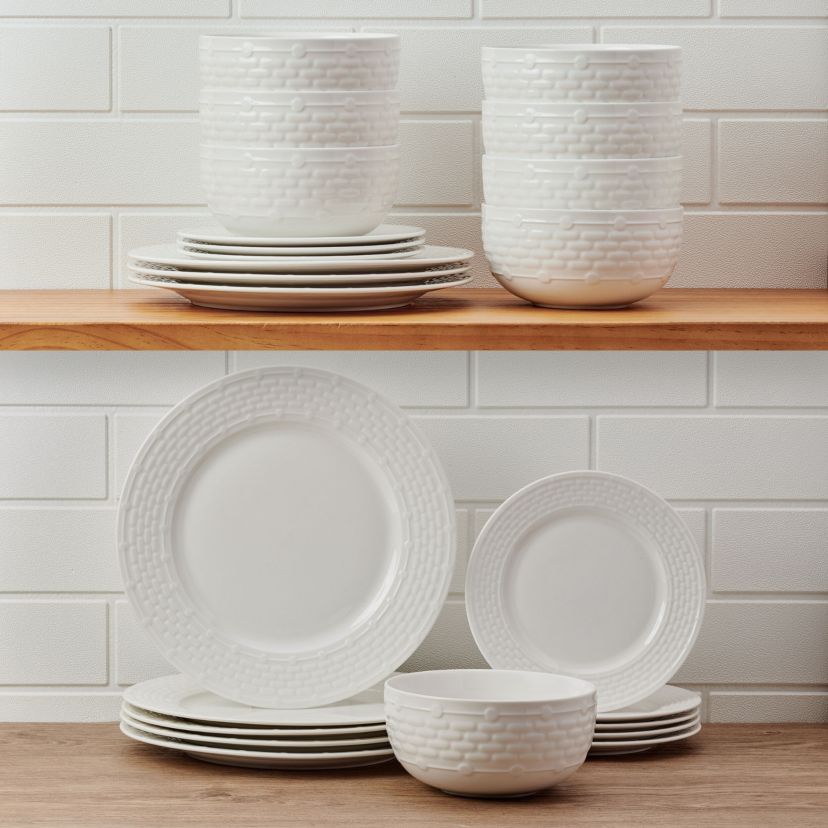 Sonya White 24 Piece Plate Bowl Dinnerware Set, Service for 8