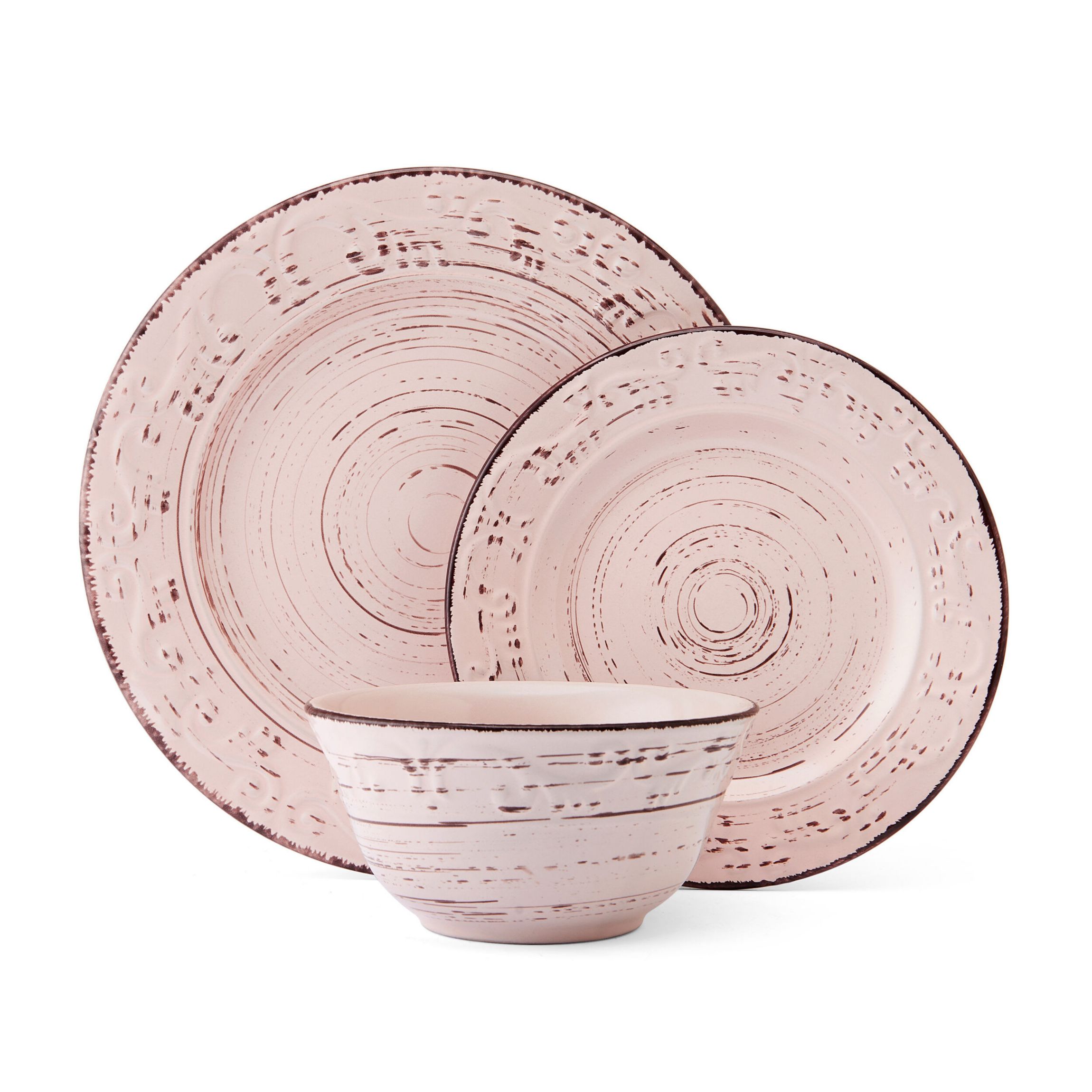 Trellis Pink 12 Piece Dinnerware Plate Bowl Set, Service for 4