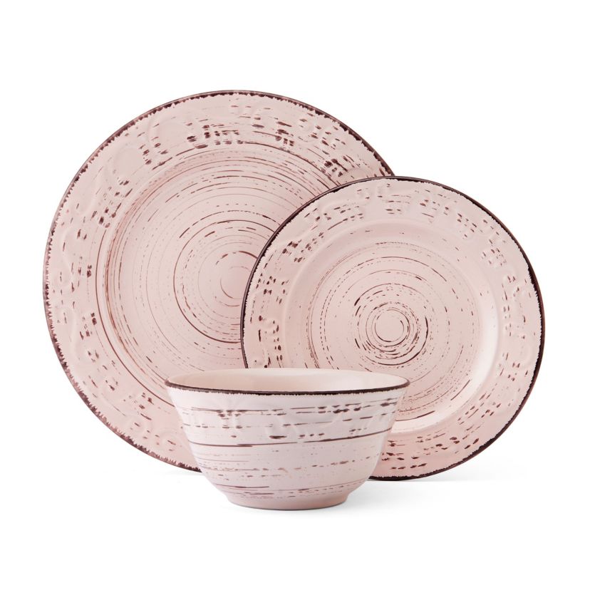 Trellis Pink 12 Piece Dinnerware Plate Bowl Set, Service for 4