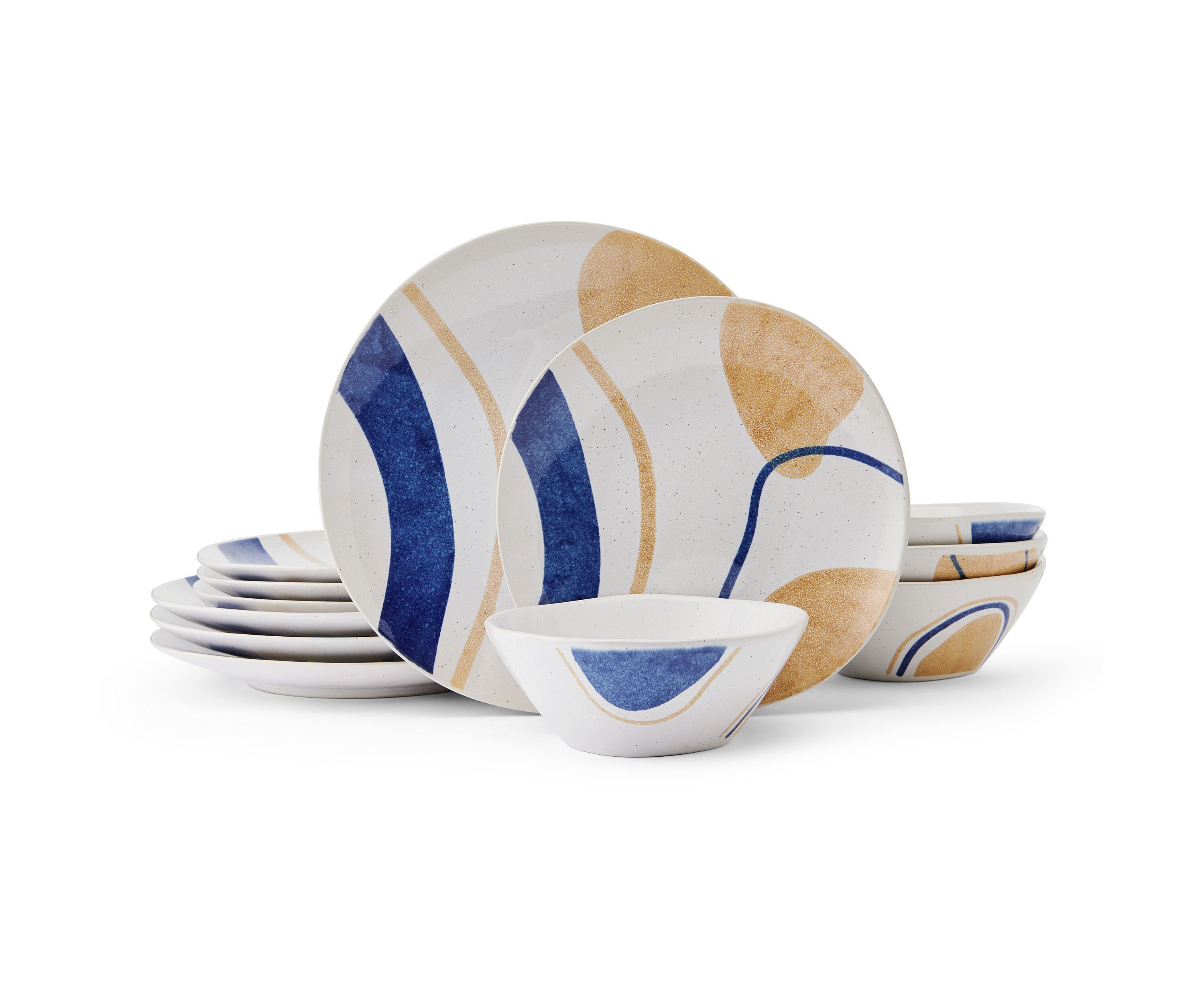 Artful Circles 12 Piece Plate Bowl Dinnerware Set, Service for 4