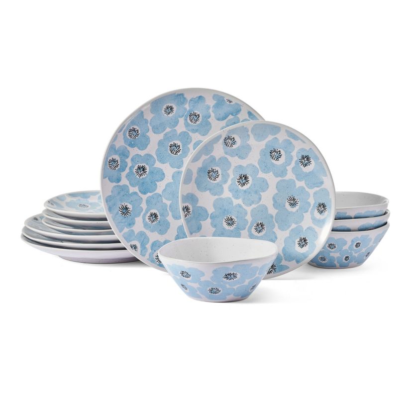 Radiant Floral Bloom 12 Piece Plate Bowl Dinnerware Set, Service for 4