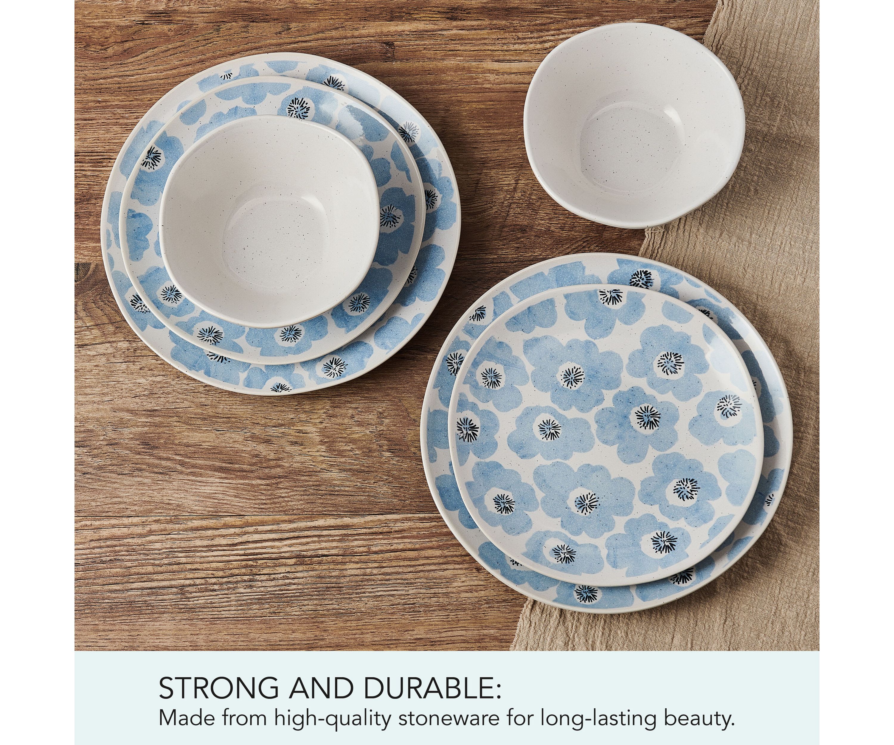 Radiant Floral Bloom 12 Piece Plate Bowl Dinnerware Set, Service for 4