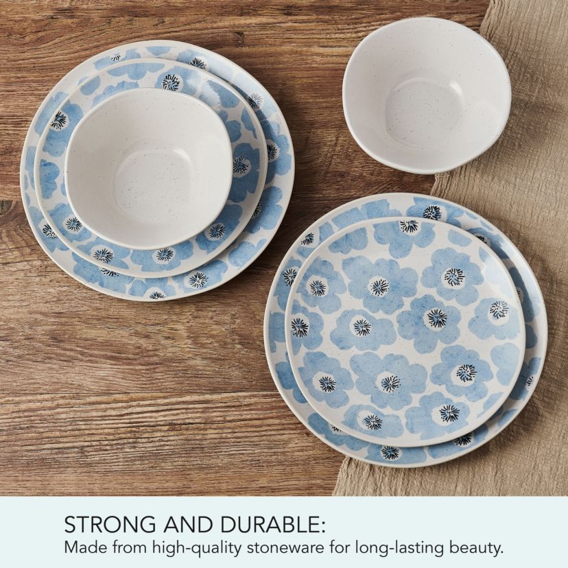 Radiant Floral Bloom 12 Piece Plate Bowl Dinnerware Set, Service for 4