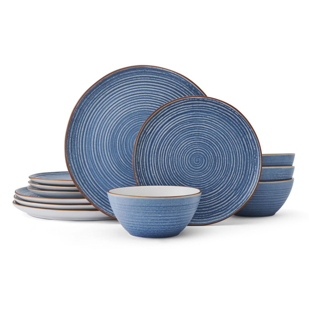Rowan Blue 12 Piece Plate Bowl Dinnerware Set, Service for 4