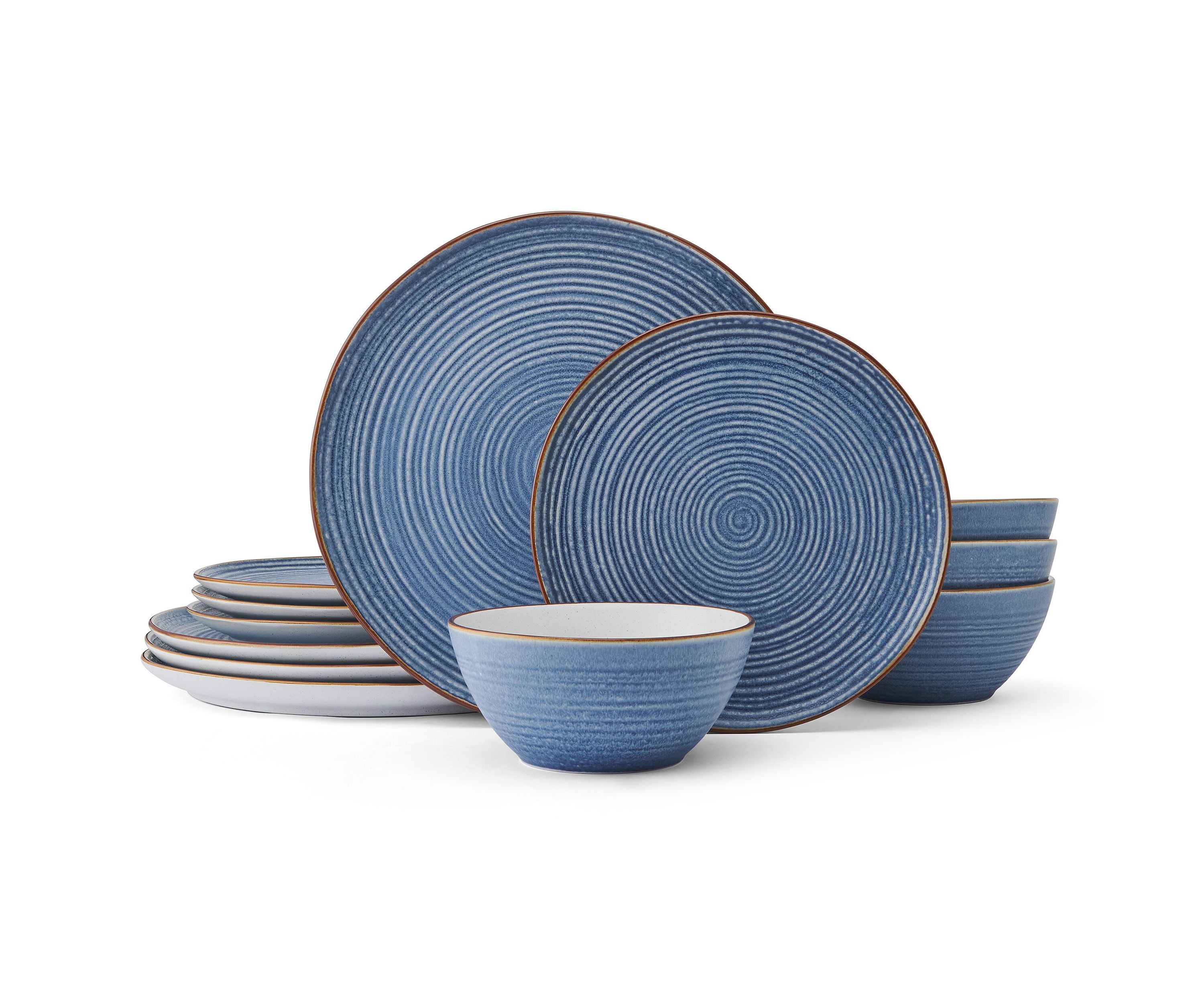 Rowan Blue 12 Piece Plate Bowl Dinnerware Set, Service for 4