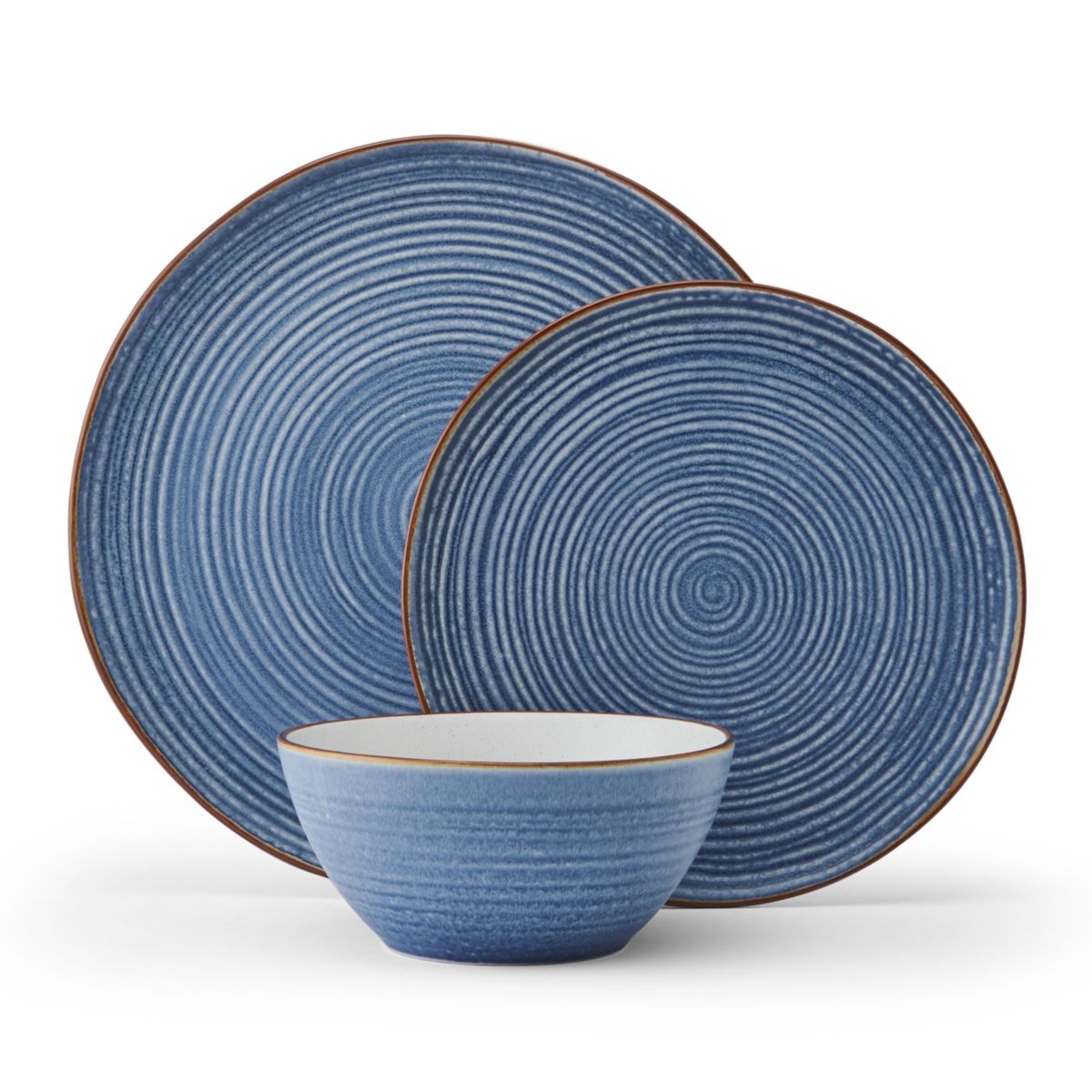 Rowan Blue 12 Piece Plate Bowl Dinnerware Set, Service for 4