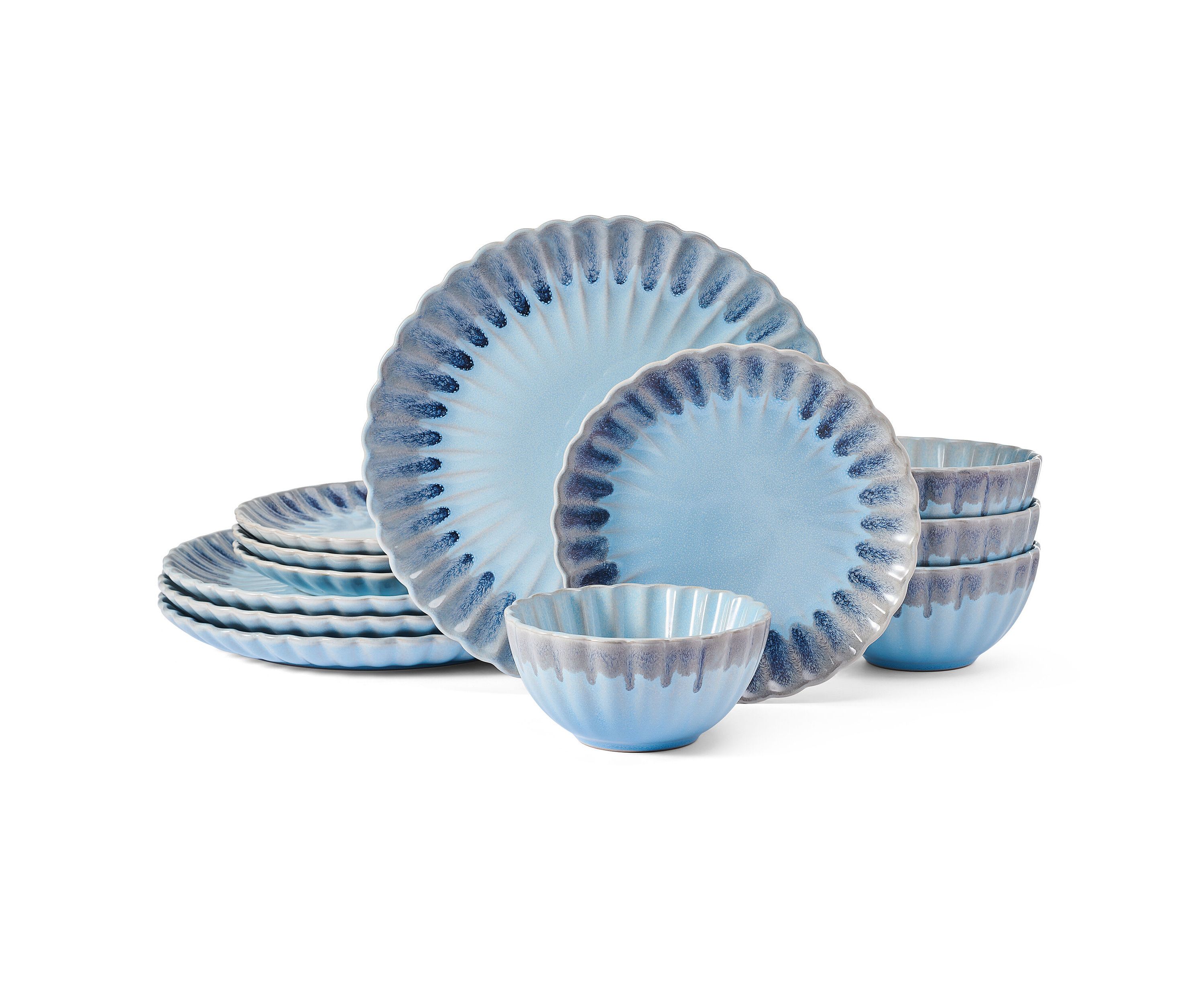 Lucinda Scalloped Rim 12 Piece Plate Bowl Dinnerware Set, Service for 4