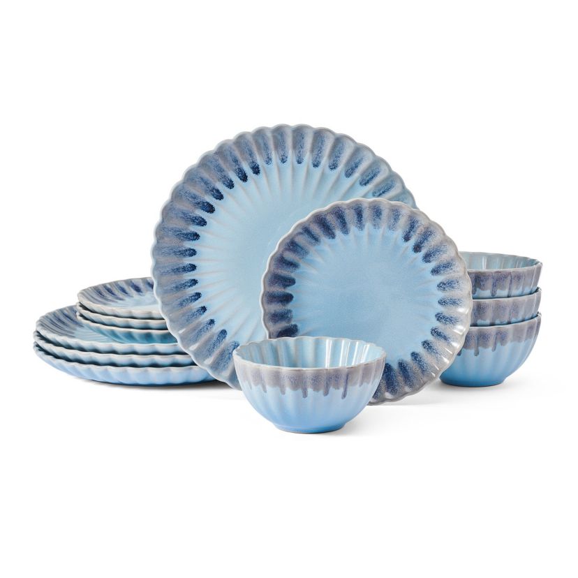 Lucinda Scalloped Rim 12 Piece Plate Bowl Dinnerware Set, Service for 4