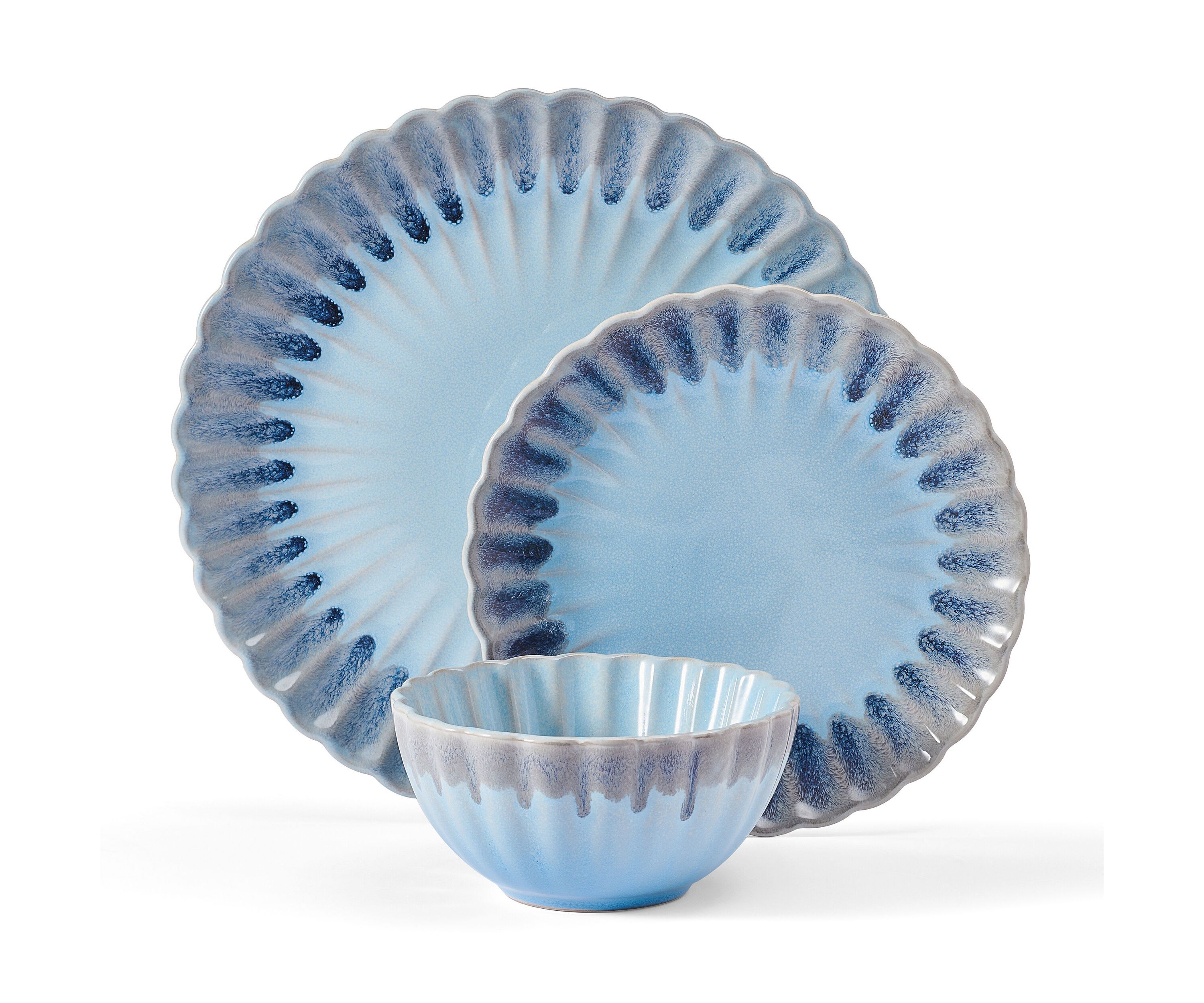 Lucinda Scalloped Rim 12 Piece Plate Bowl Dinnerware Set, Service for 4
