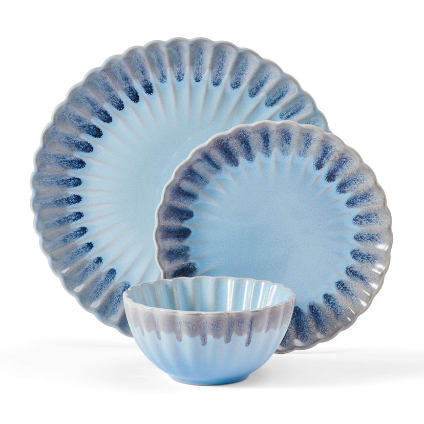 Lucinda Scalloped Rim 12 Piece Plate Bowl Dinnerware Set, Service for 4