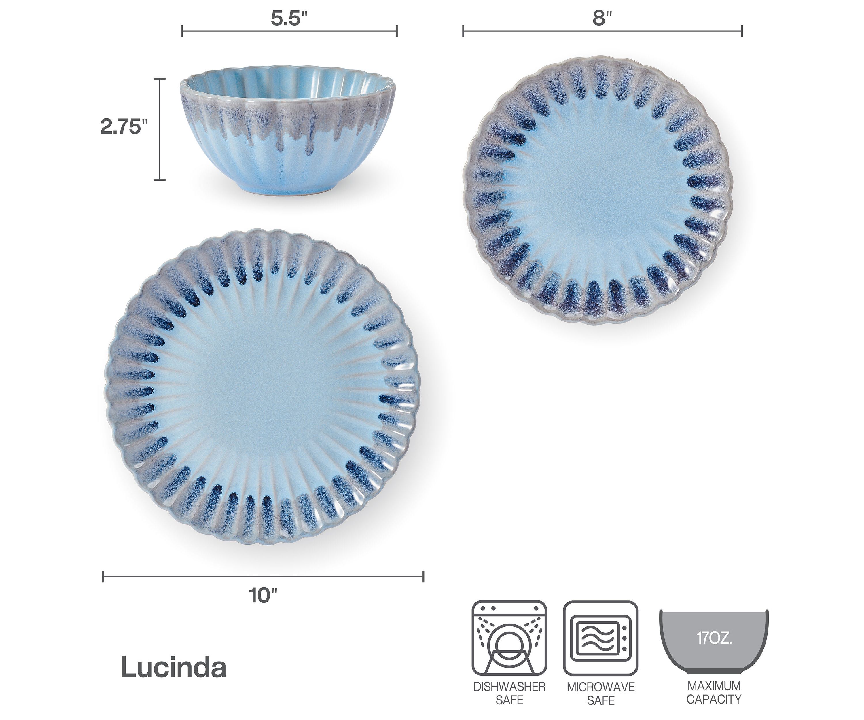 Lucinda Scalloped Rim 12 Piece Plate Bowl Dinnerware Set, Service for 4