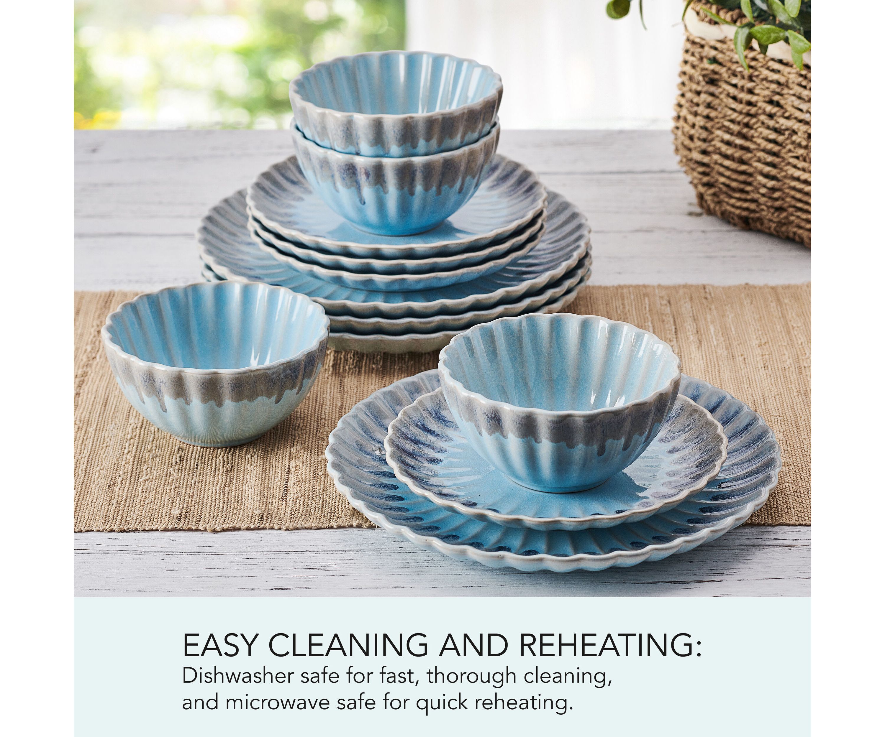Lucinda Scalloped Rim 12 Piece Plate Bowl Dinnerware Set, Service for 4