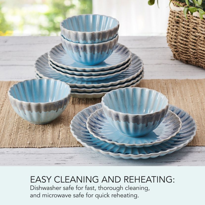 Lucinda Scalloped Rim 12 Piece Plate Bowl Dinnerware Set, Service for 4
