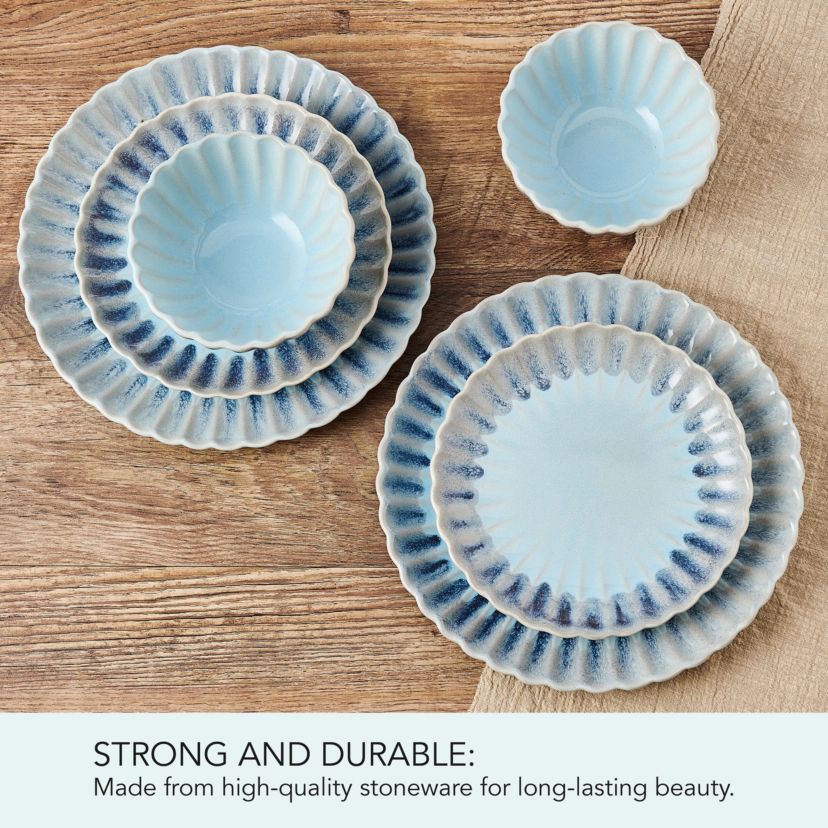 Lucinda Scalloped Rim 12 Piece Plate Bowl Dinnerware Set, Service for 4