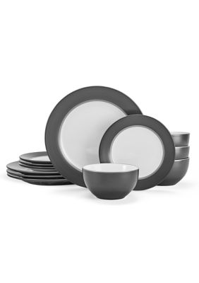 International Silversmith Grayson Charcoal 12 Piece Dinnerware Set
