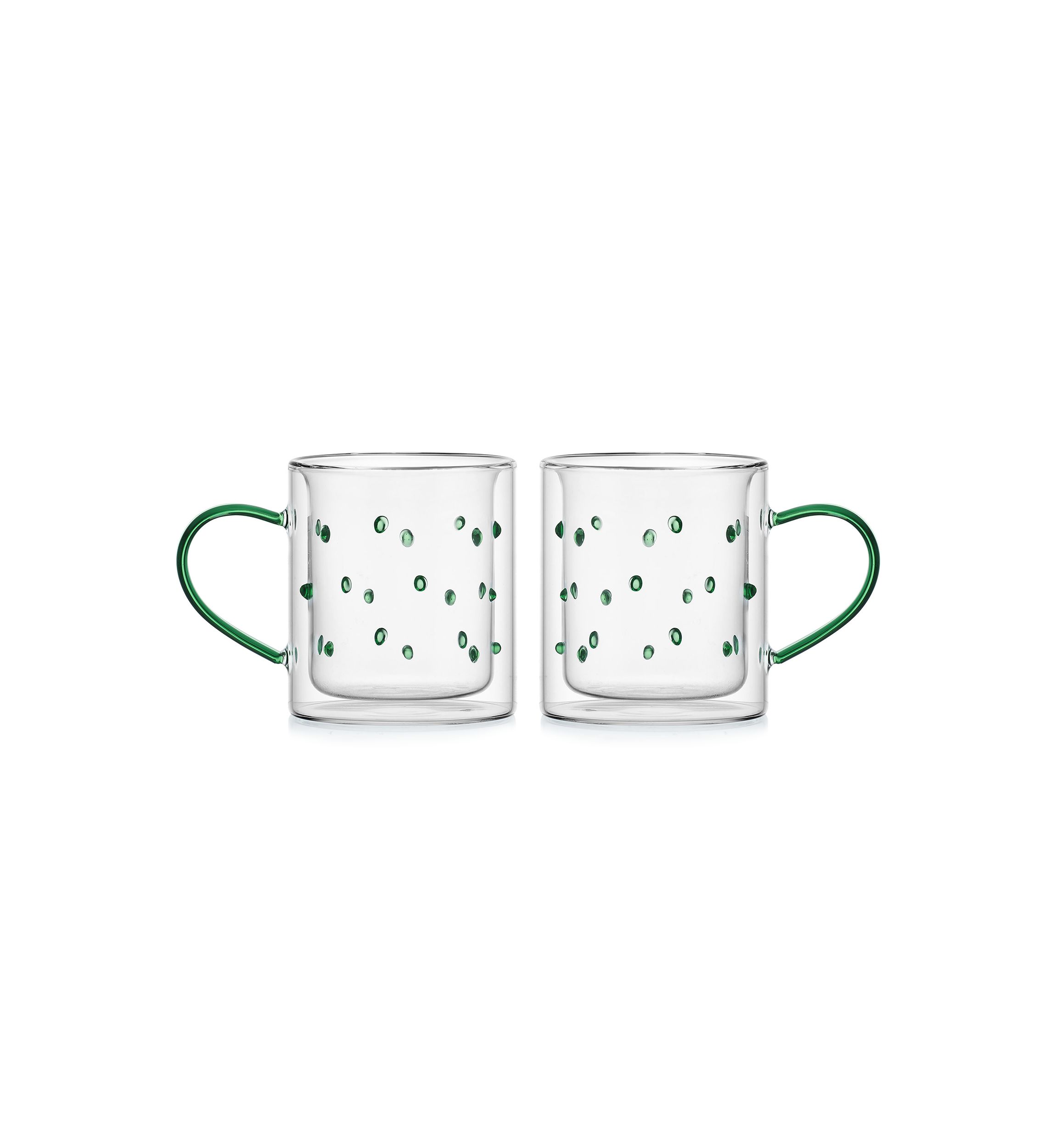 Set of 2 Green Dappled Double Walled Mugs