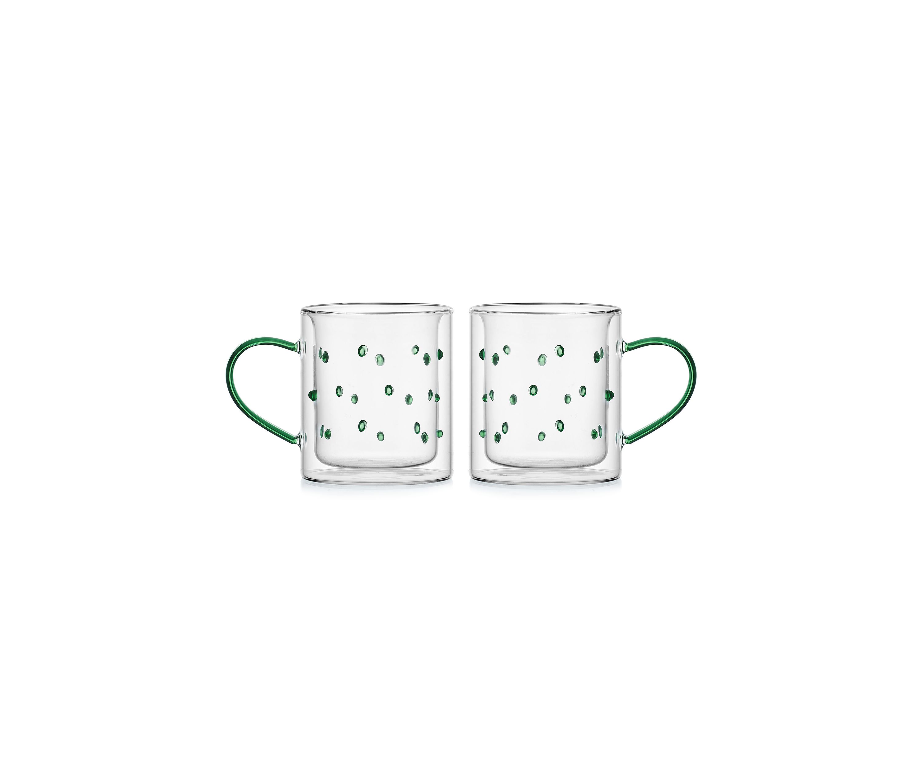 Set of 2 Green Dappled Double Walled Mugs