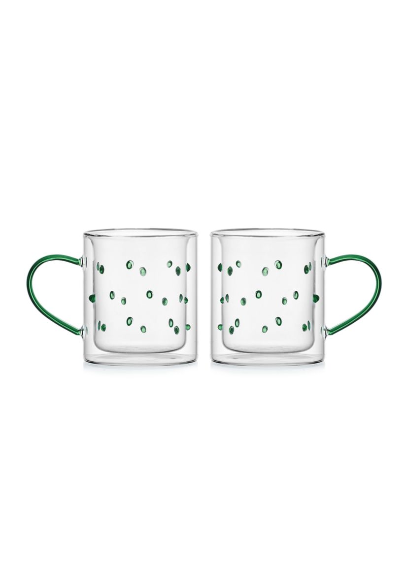 Set of 2 Green Dappled Double Walled Mugs