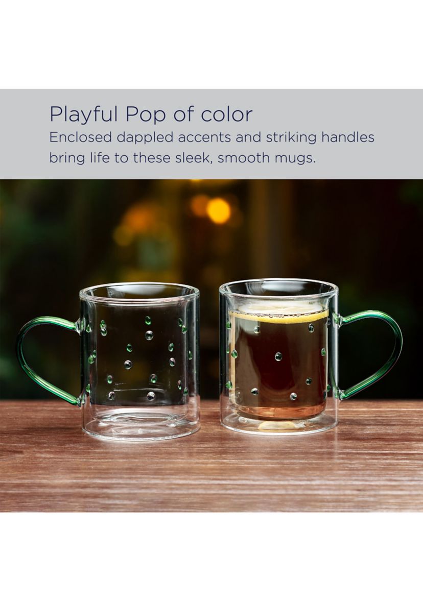 Set of 2 Green Dappled Double Walled Mugs