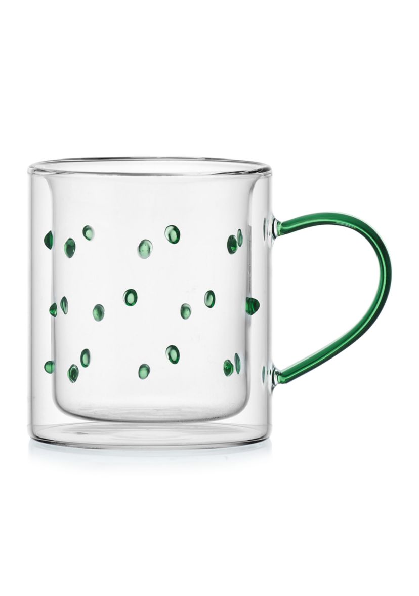 Set of 2 Green Dappled Double Walled Mugs