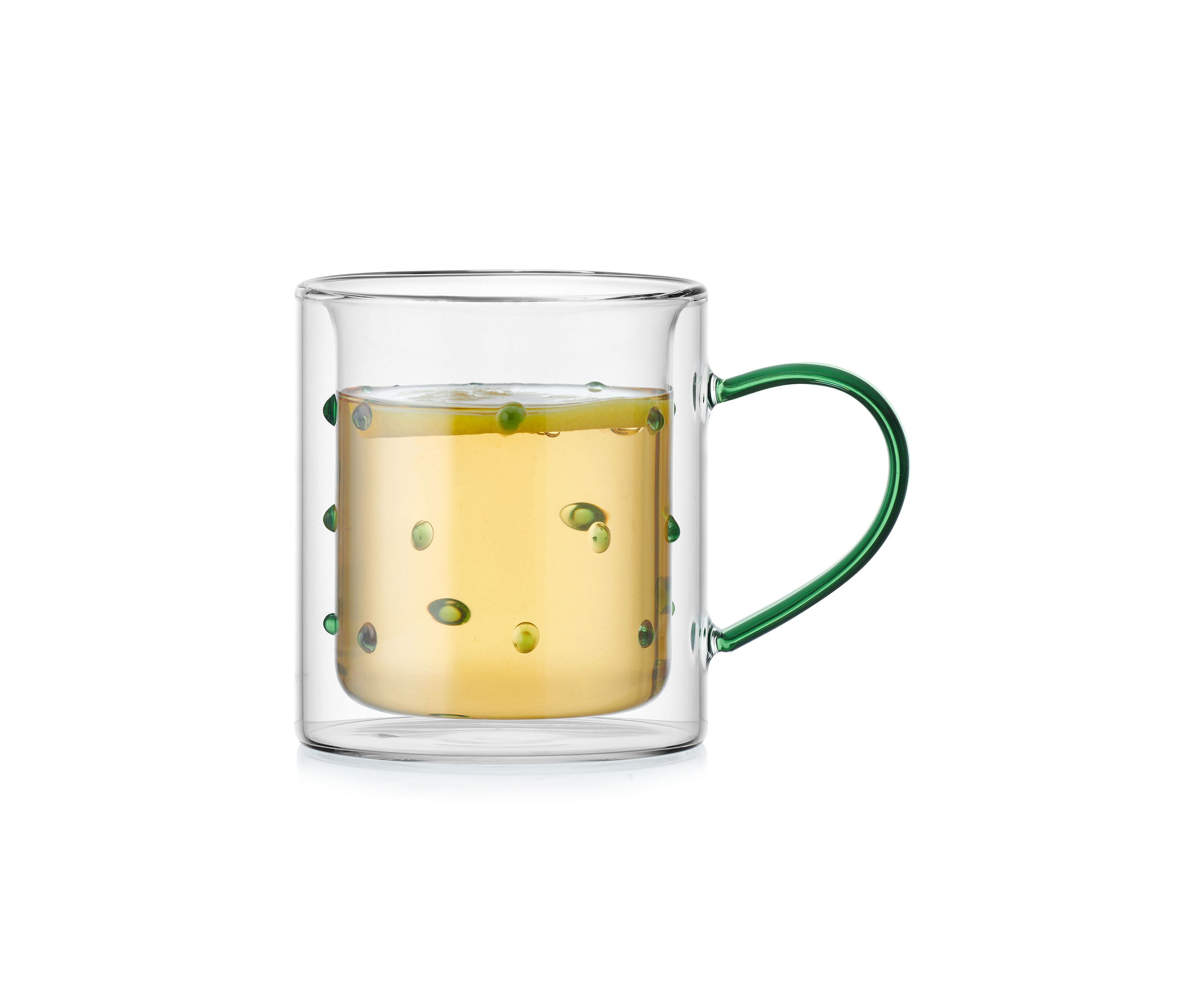 Set of 2 Green Dappled Double Walled Mugs