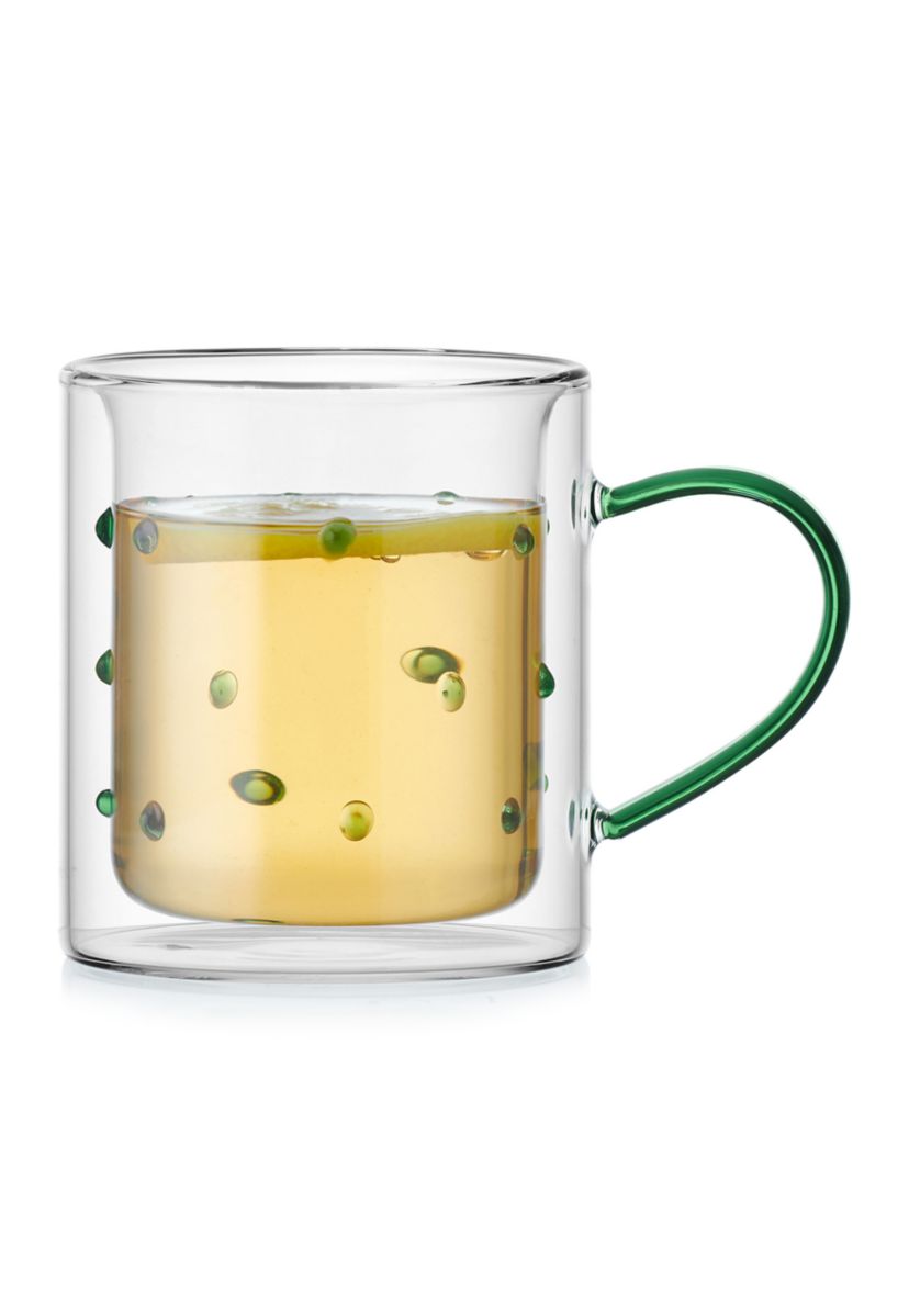 Set of 2 Green Dappled Double Walled Mugs