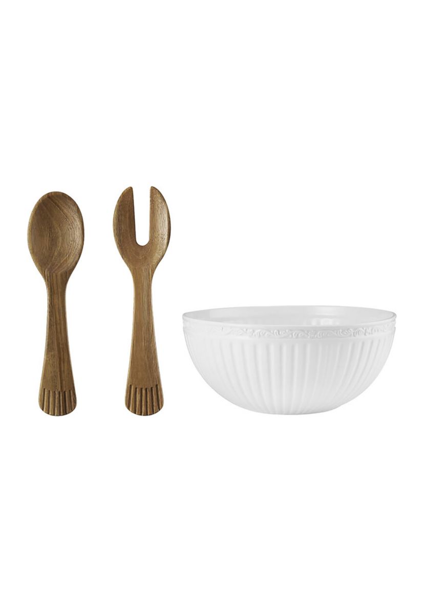 Italian Countryside Salad Serving Bowl with Serving Utensils