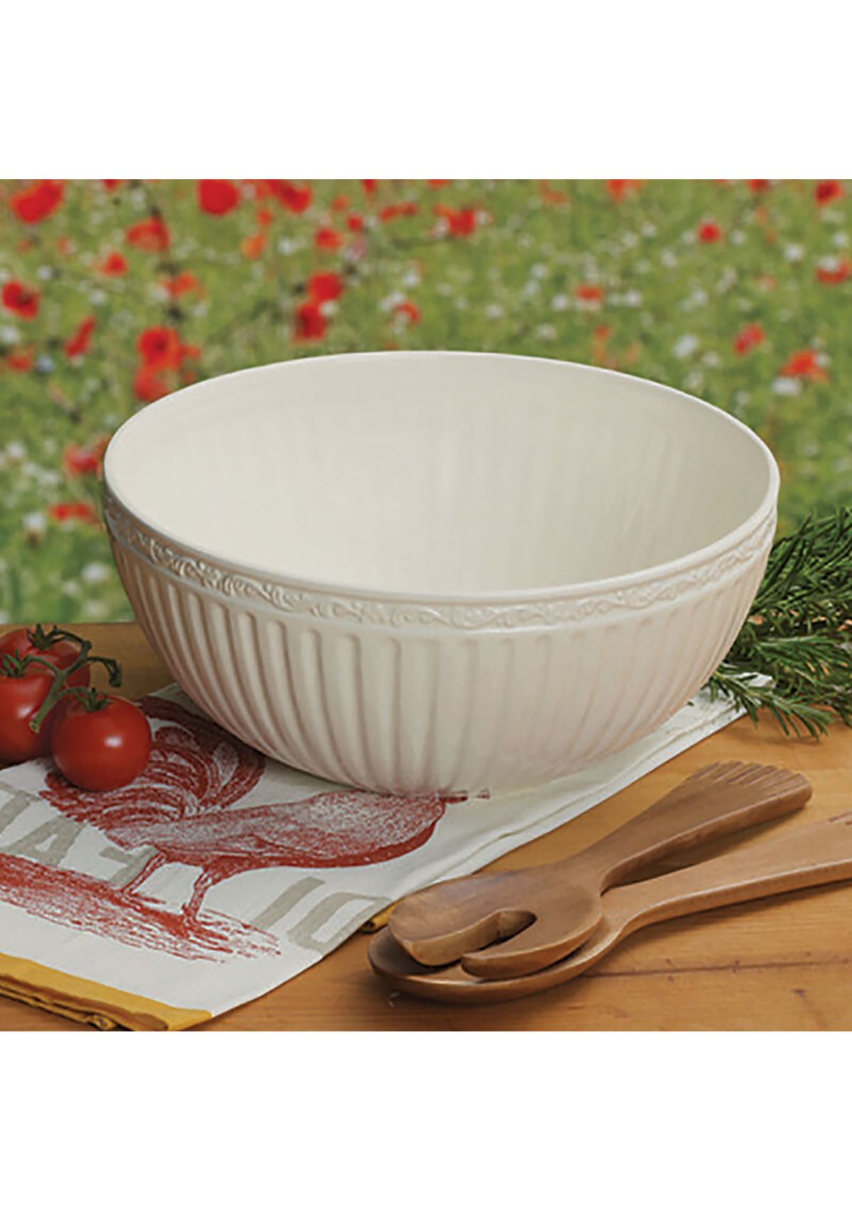 Italian Countryside Salad Serving Bowl with Serving Utensils