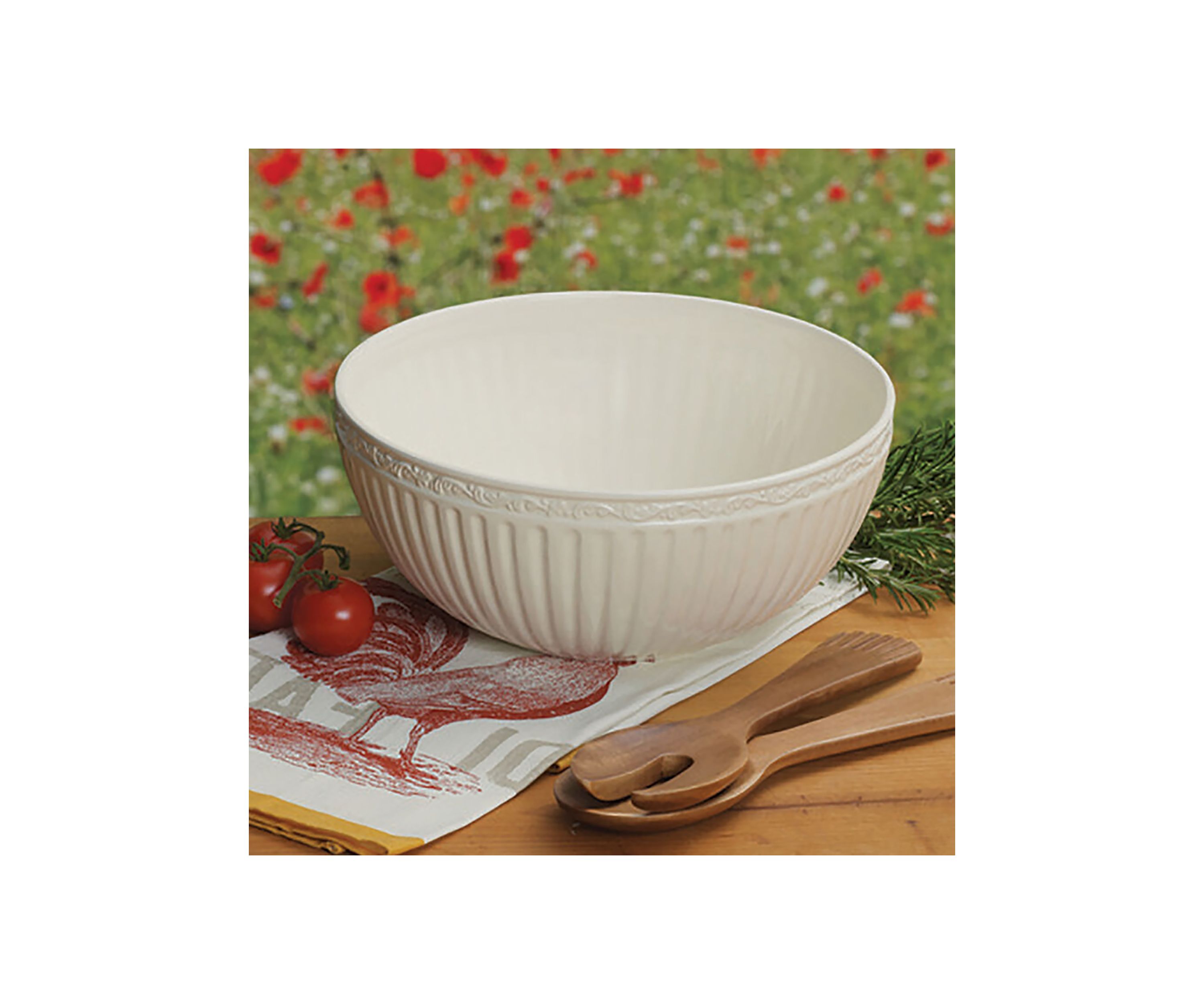Italian Countryside Salad Serving Bowl with Serving Utensils