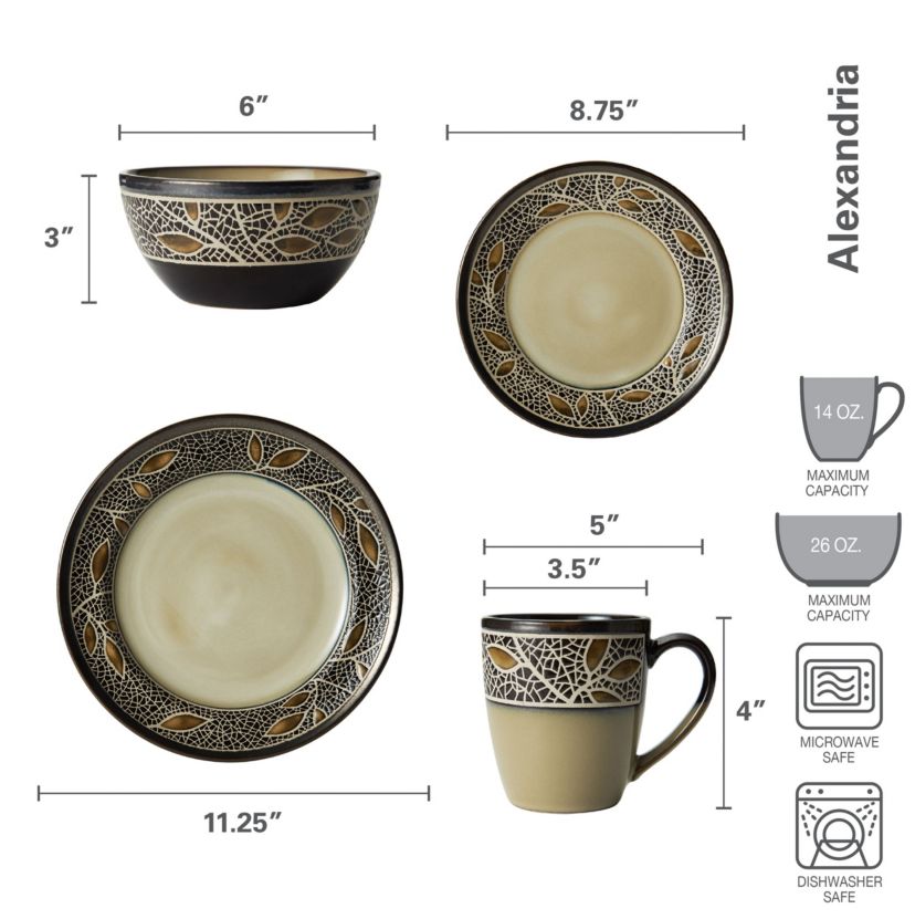 Alexandria 16 Piece Dinnerware Set, Service For 4