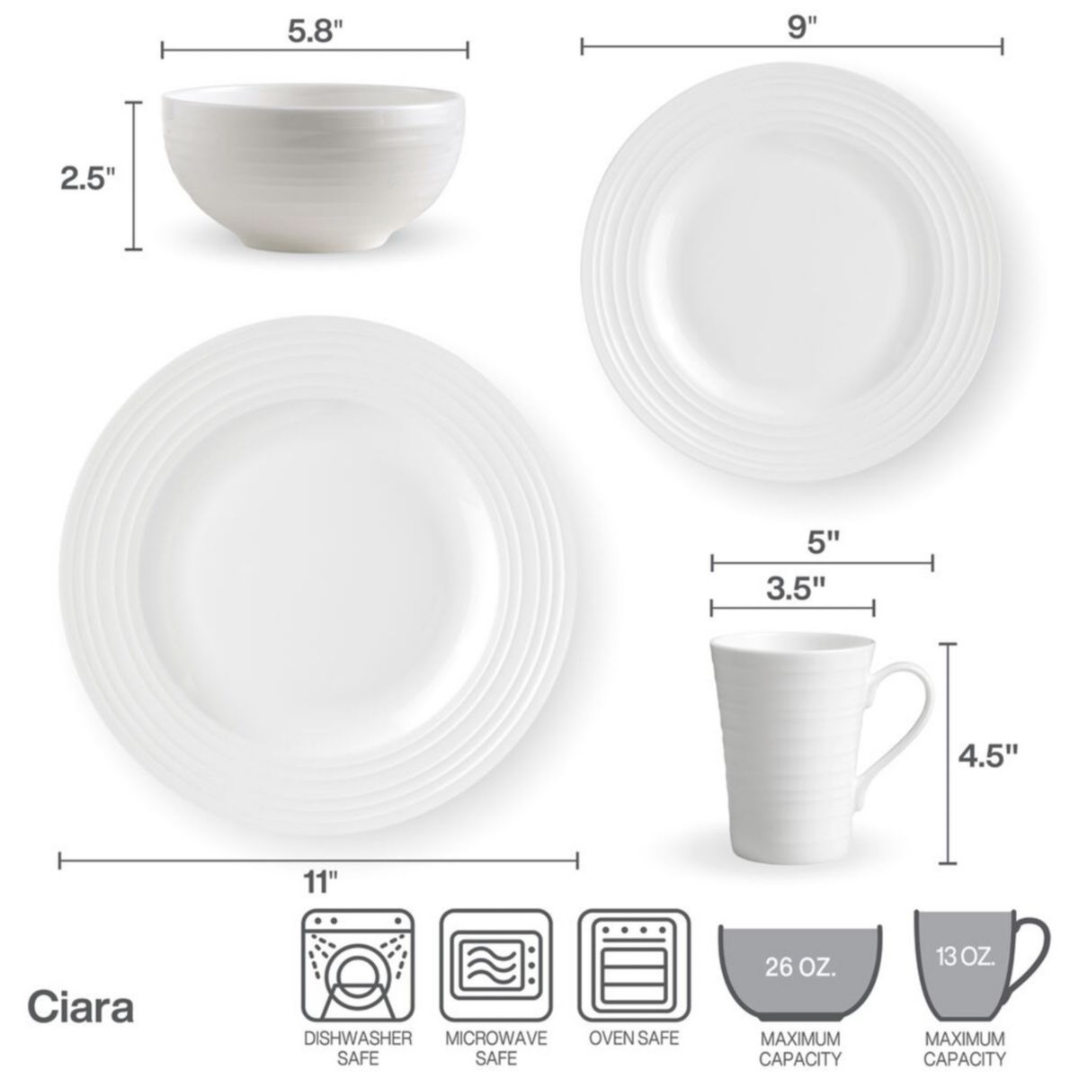 Ciara 16 Piece Dinnerware Set, Service for 4