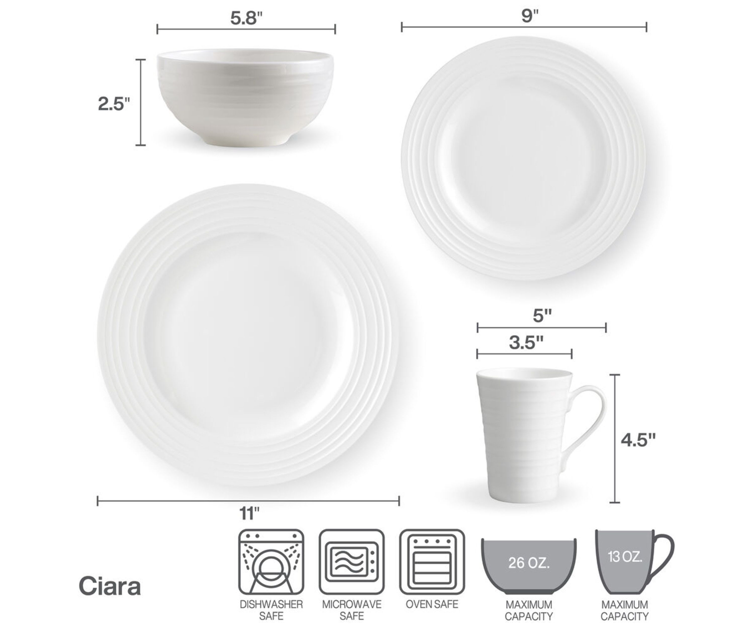Ciara 16 Piece Dinnerware Set, Service for 4