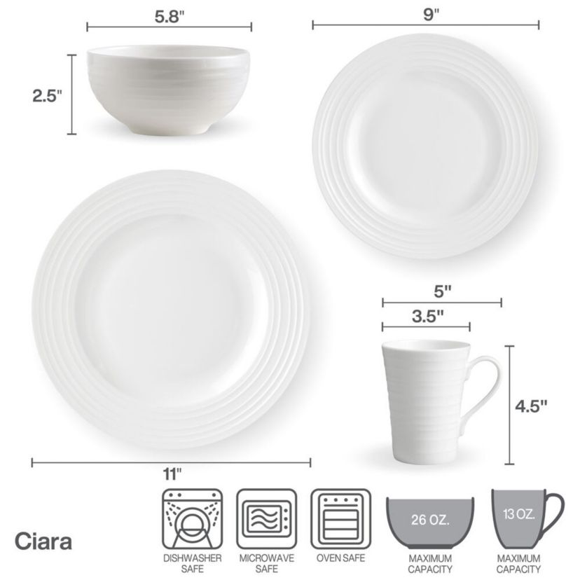 Ciara 16 Piece Dinnerware Set, Service for 4