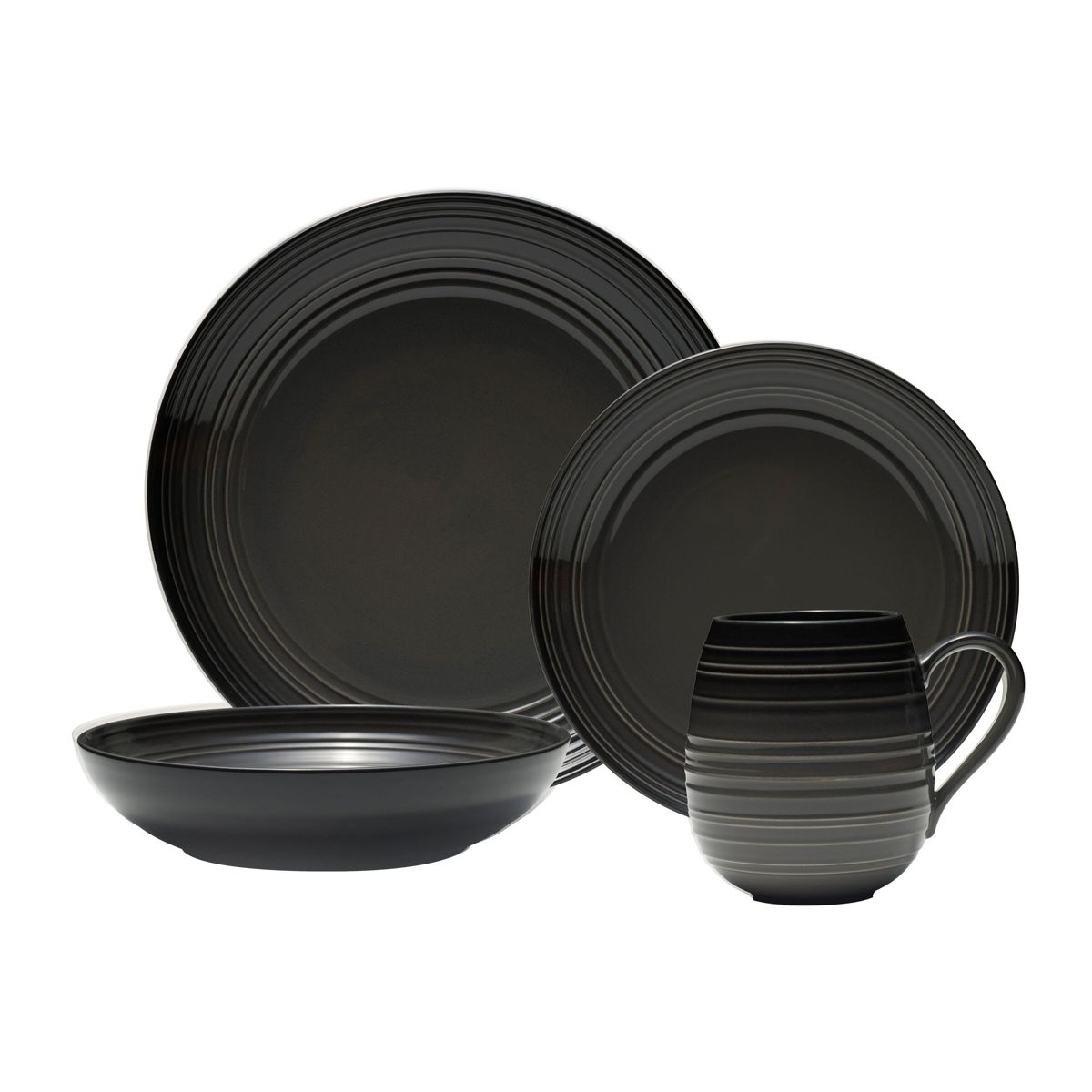 Mikasa Swirl Coupe Black 4 Piece Place Setting, Service For 1, Graphite Ombre