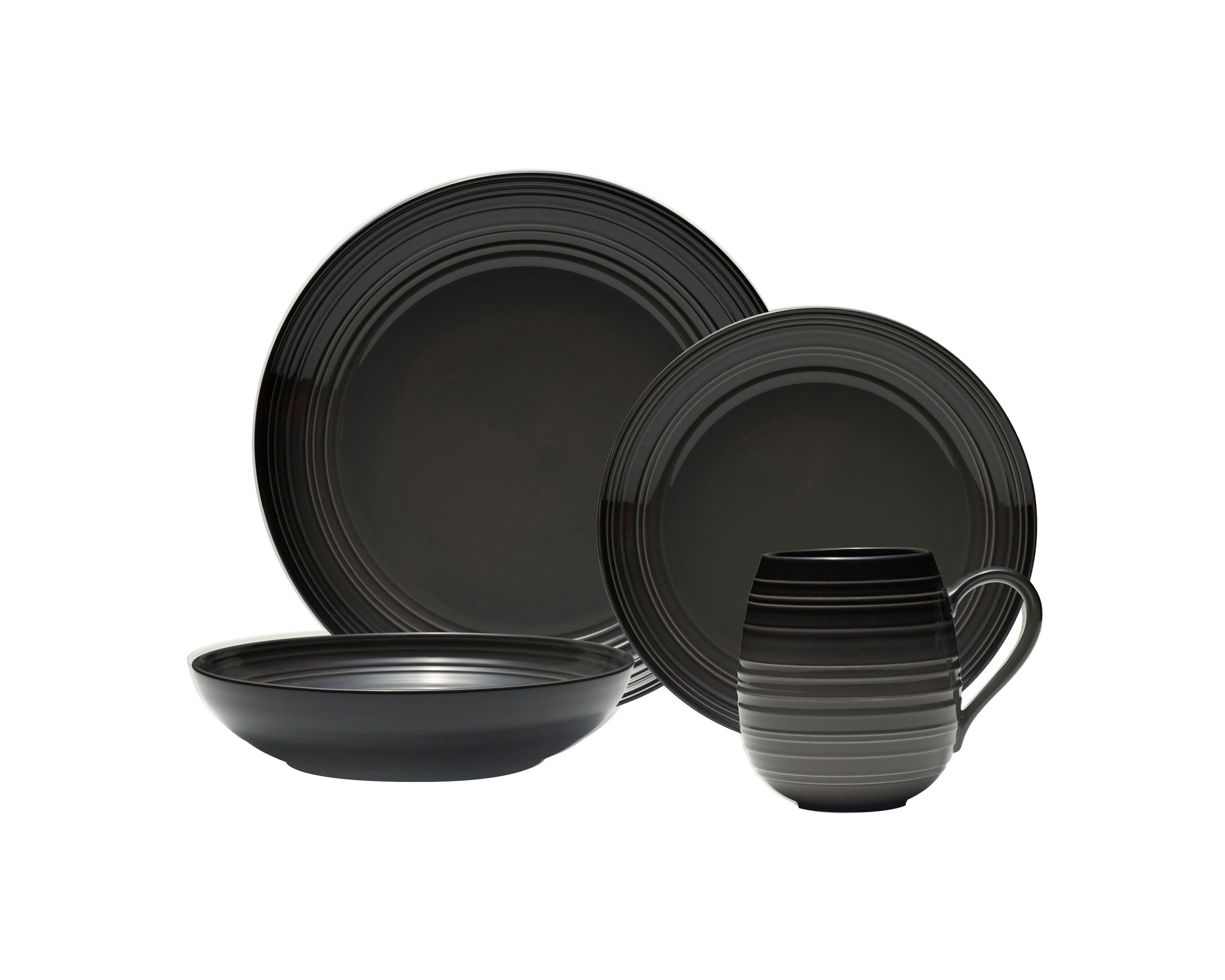 Mikasa Swirl Coupe Black 4 Piece Place Setting, Service For 1, Graphite Ombre