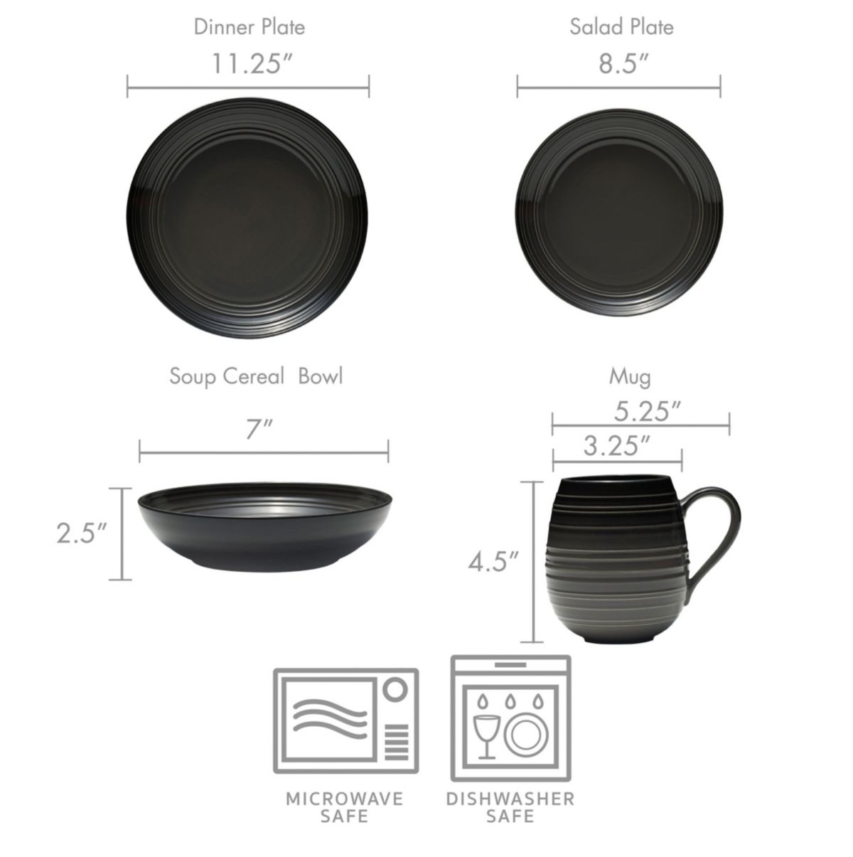 Mikasa Swirl Coupe Black 4 Piece Place Setting, Service For 1, Graphite Ombre