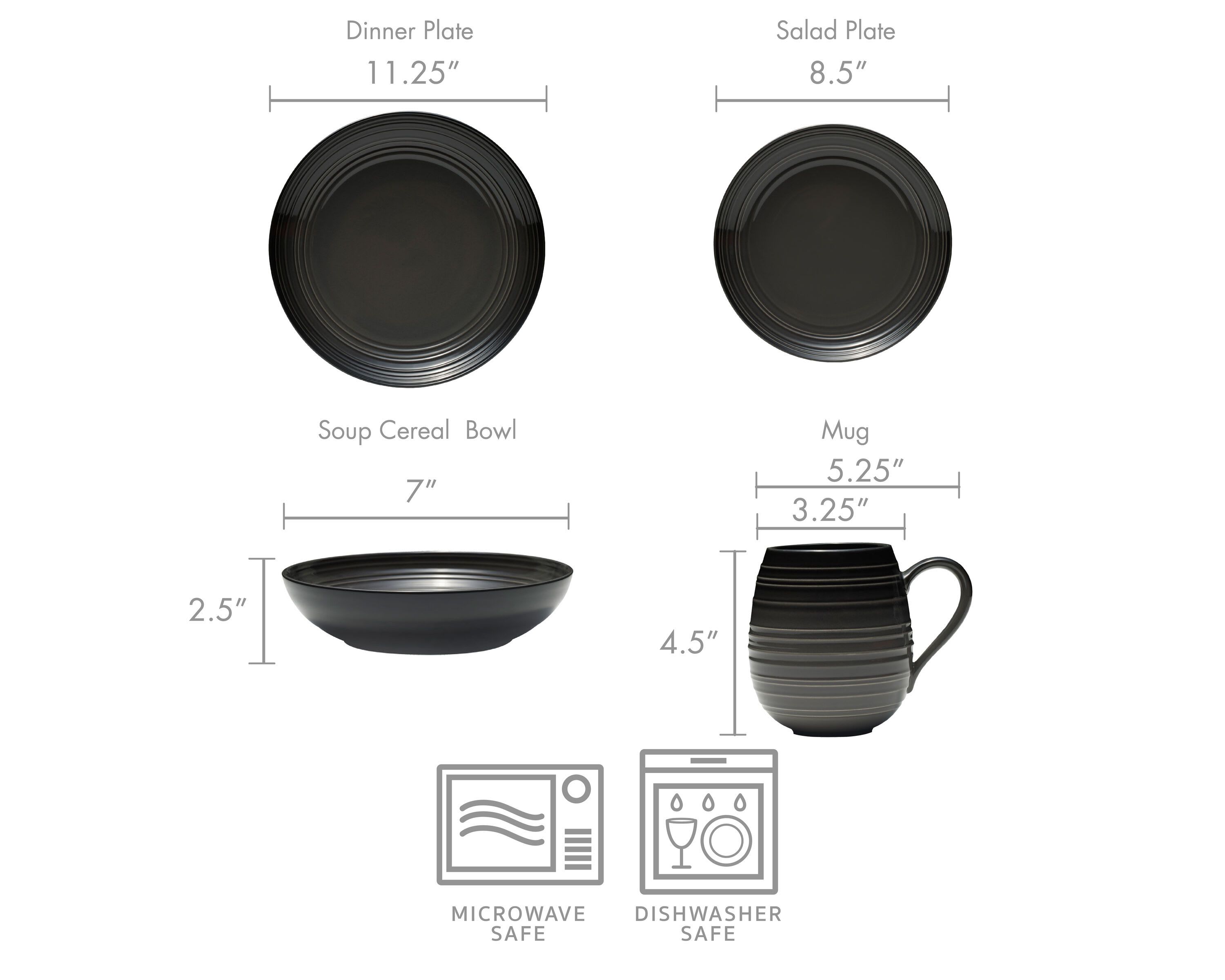 Mikasa Swirl Coupe Black 4 Piece Place Setting, Service For 1, Graphite Ombre