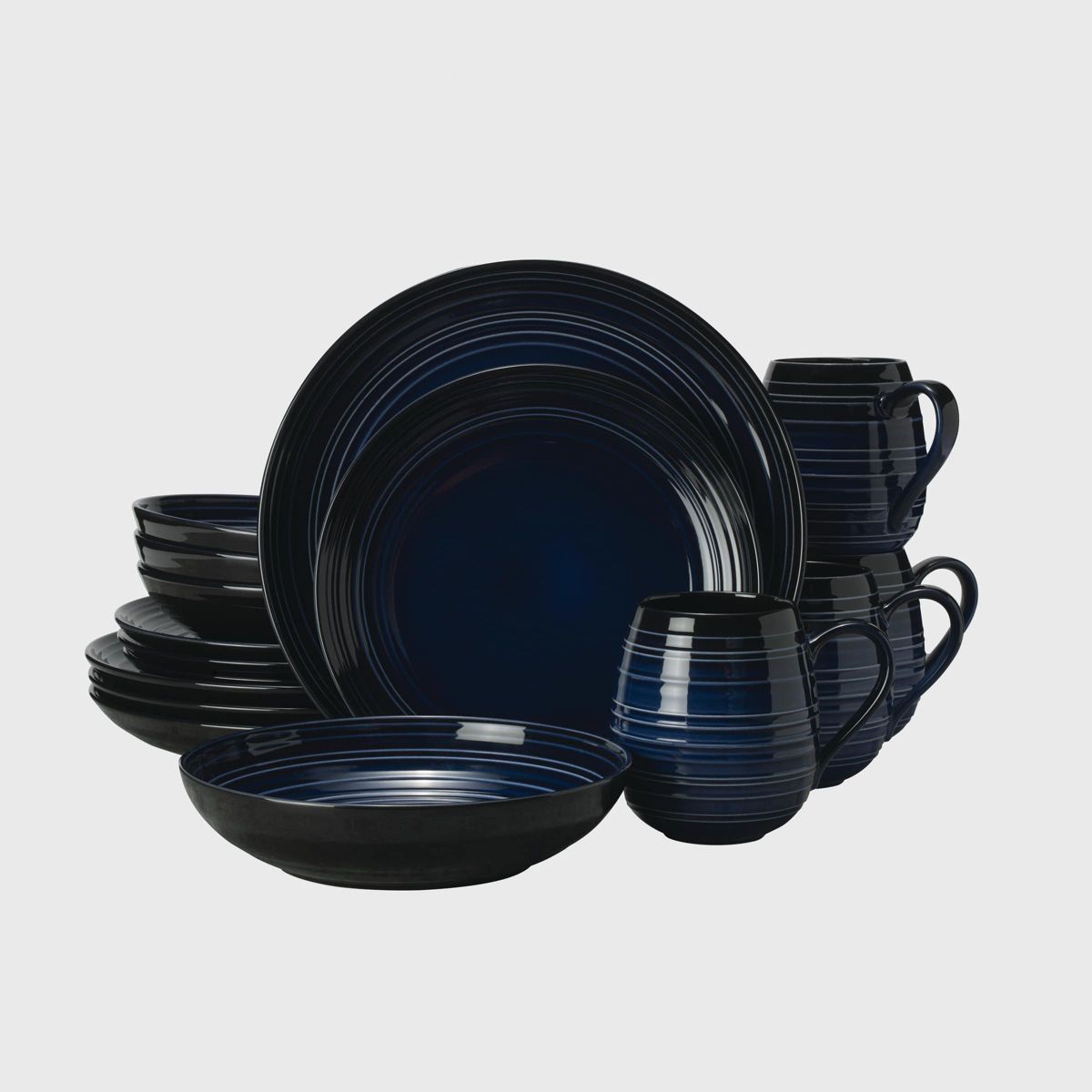 Swirl Coupe Black 16 Piece Dinnerware Set, Service For 4