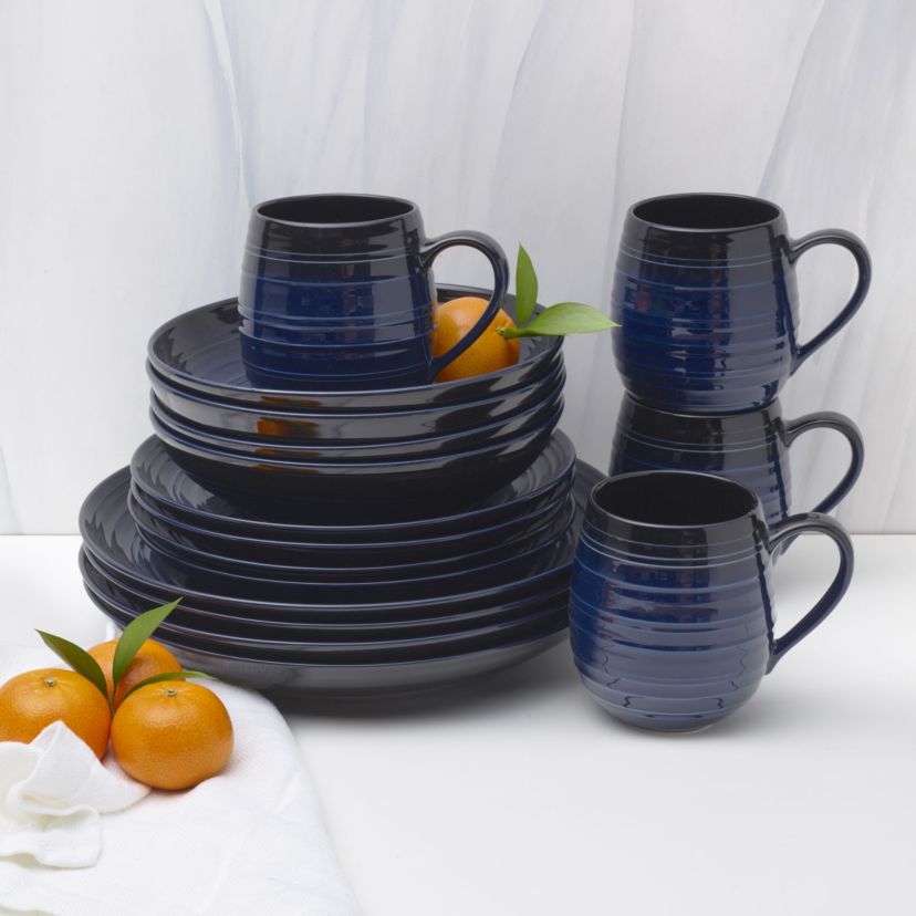 Swirl Coupe Black 16 Piece Dinnerware Set, Service For 4